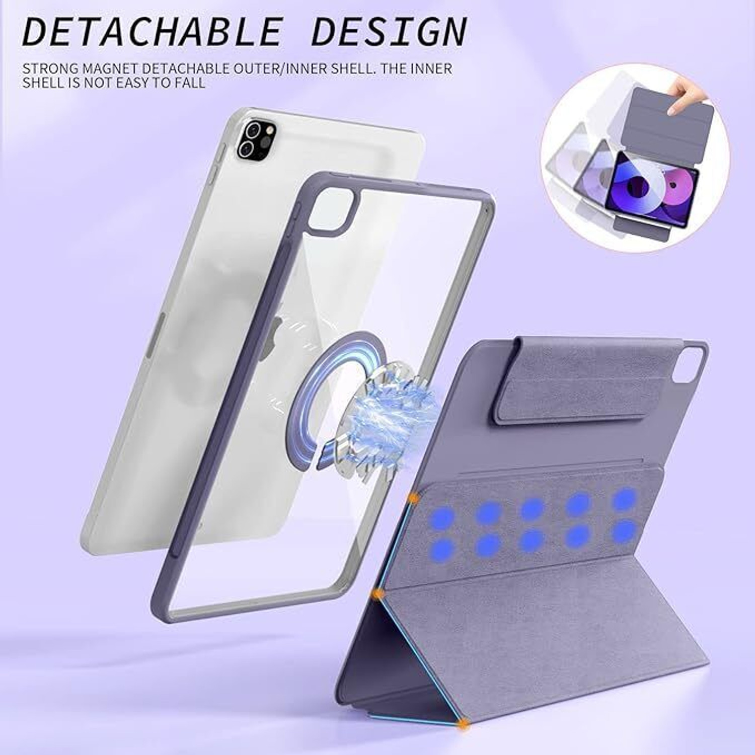 Image of Proelite Flip Cover for iPad Pro 11 inch M4 /M5 2024 /2025 Case, Smart Detachable Magnetic Shockproof Case Cover