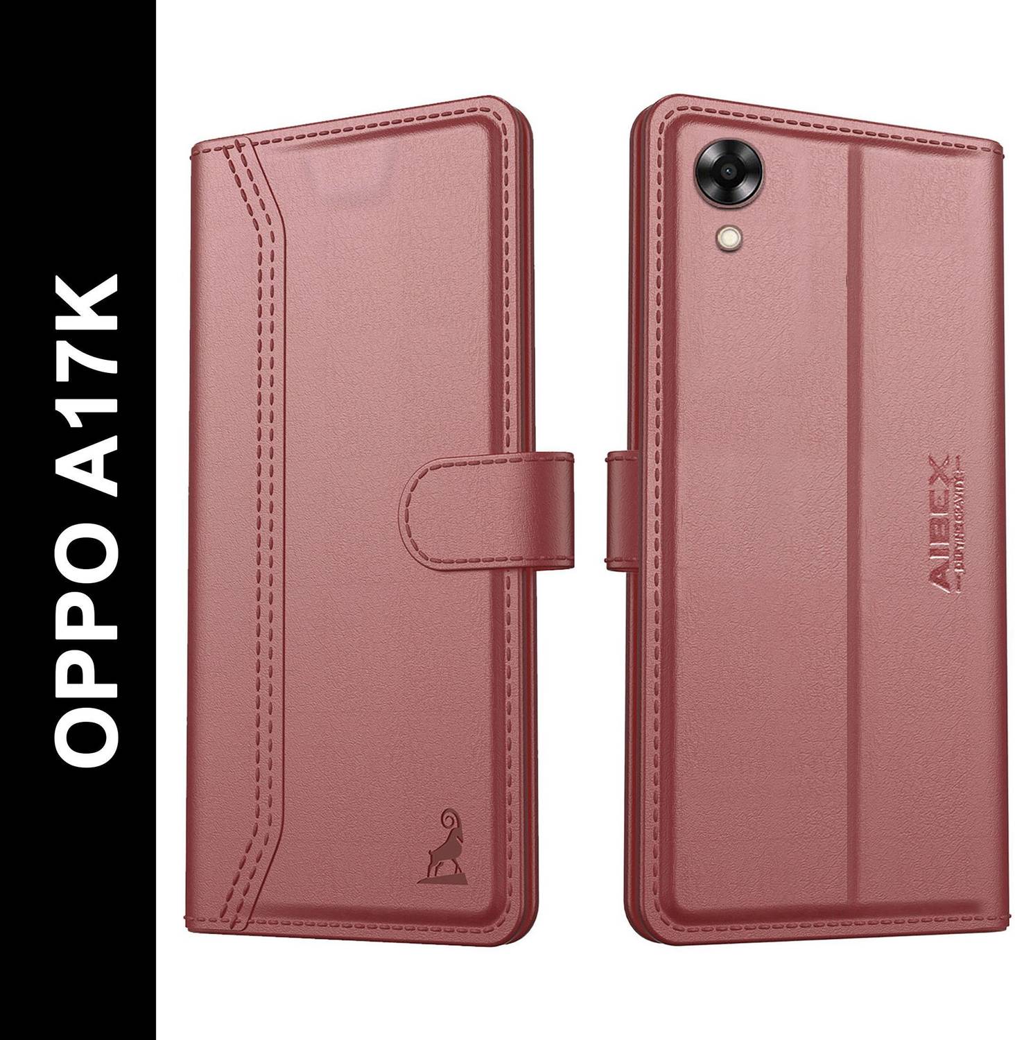 AIBEX Flip Cover for Oppo A17k|Premium Leather Finish|Magnetic Closure|Kickstand Feature