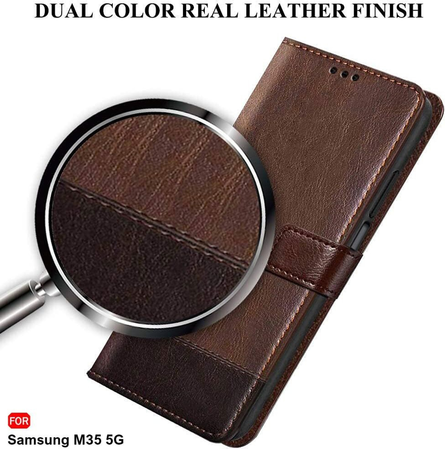 Image of SESS XUSIVE Flip Cover for SAMSUNG Galaxy M35 5G (Brown, Dual Protection, Leather)