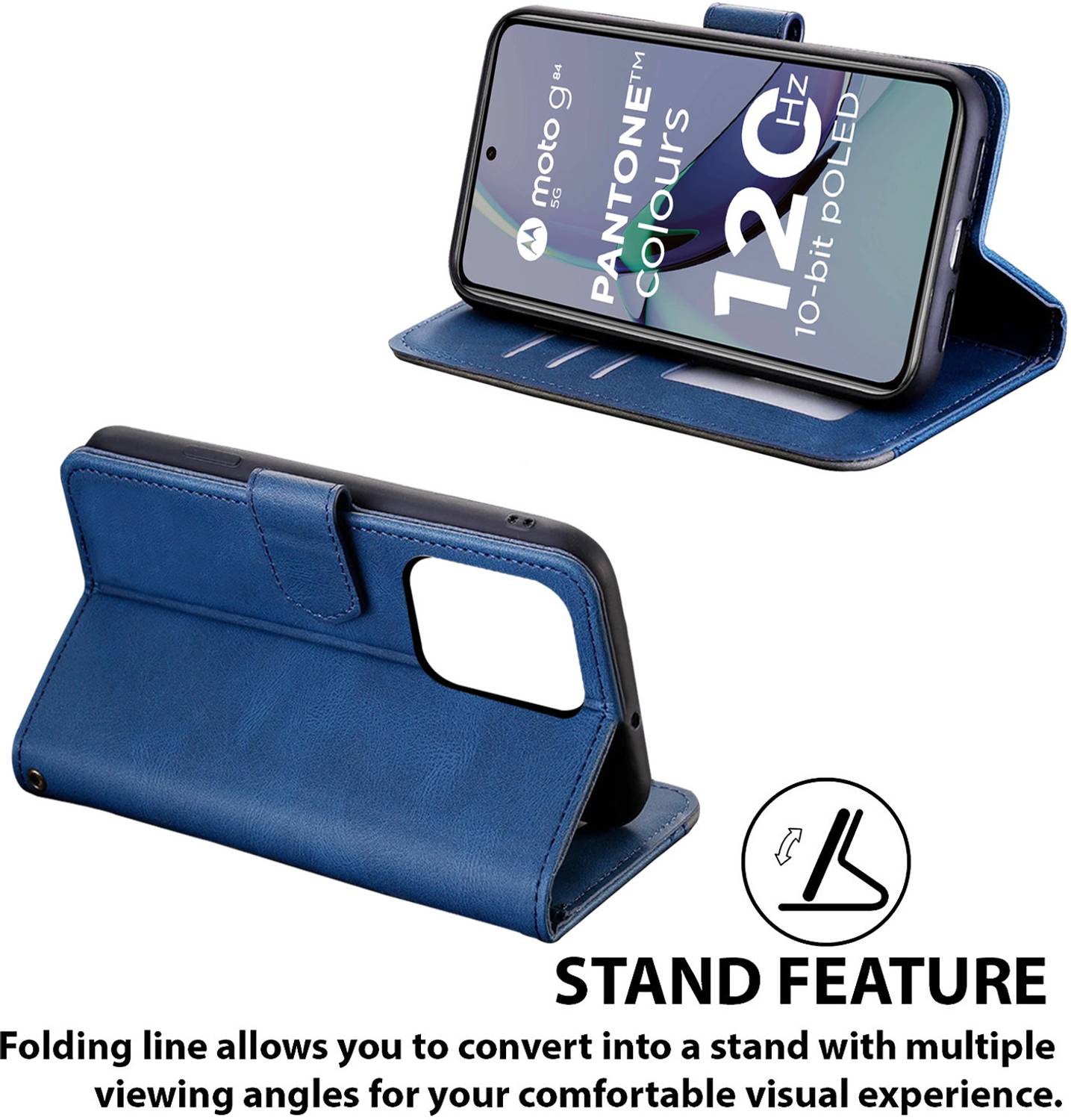 BaiFu Cover A Portafoglio In Pelle Magnetica Con Supporto Per Motorola Moto G84 5G - Chiusura Magnetica, Slot Porta Carte E Ricarica Wireless - 2