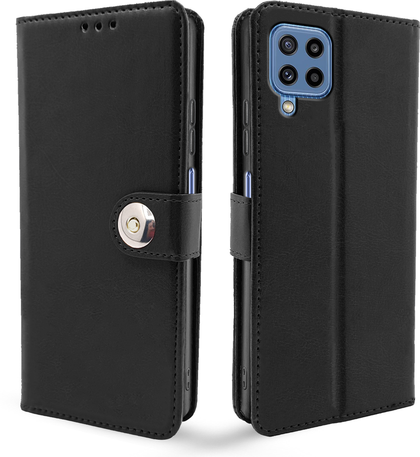Image of Pikkme Flip Cover for Samsung Galaxy M32 4G (Black, Cases with Holder, Artificial Leather, Pack of: 1)