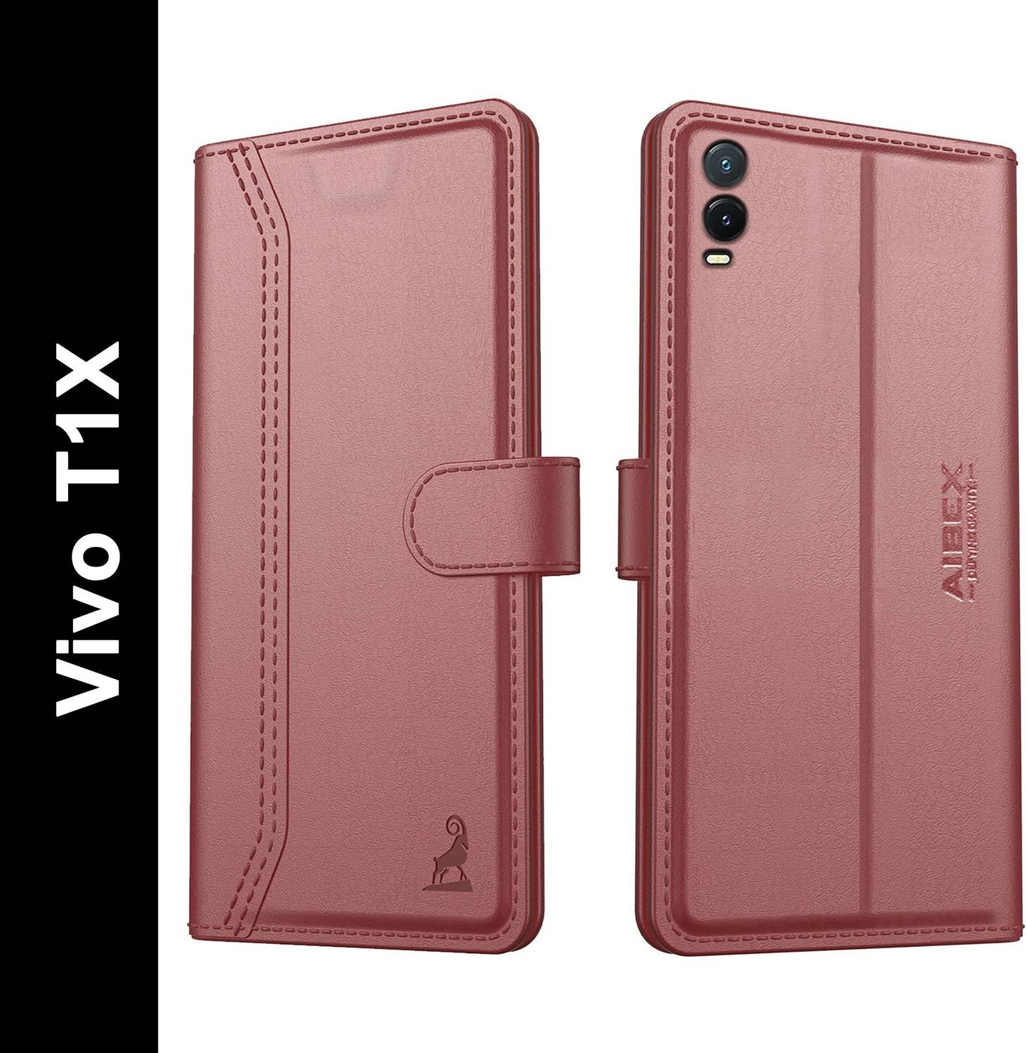 AIBEX Flip Cover for Vivo T1x|Premium Leather Finish|Magnetic Closure|Kickstand Feature