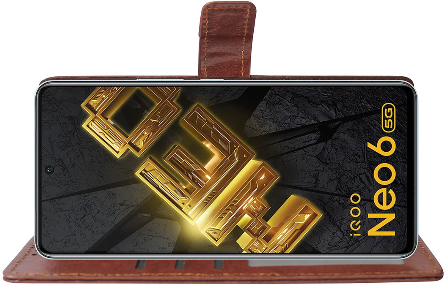 Image of Casotec Flip Cover for iQOO Neo 6 5G (Brown, Leather, Pack of: 1)