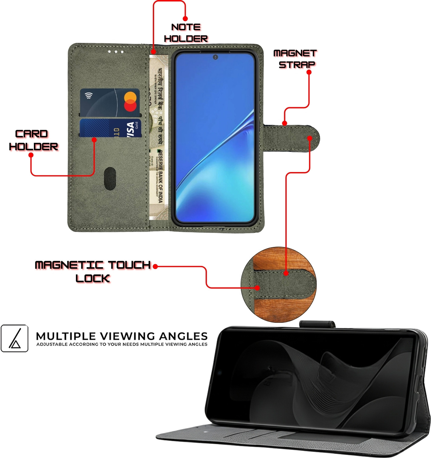 Image of ZARTON Wallet Case Cover for AI + NOVA 2 PRO 5G, STRONG MAGNET | PROTECTIVE FLIP | VEGAN LEATHER | SCRATCH RESISTANT