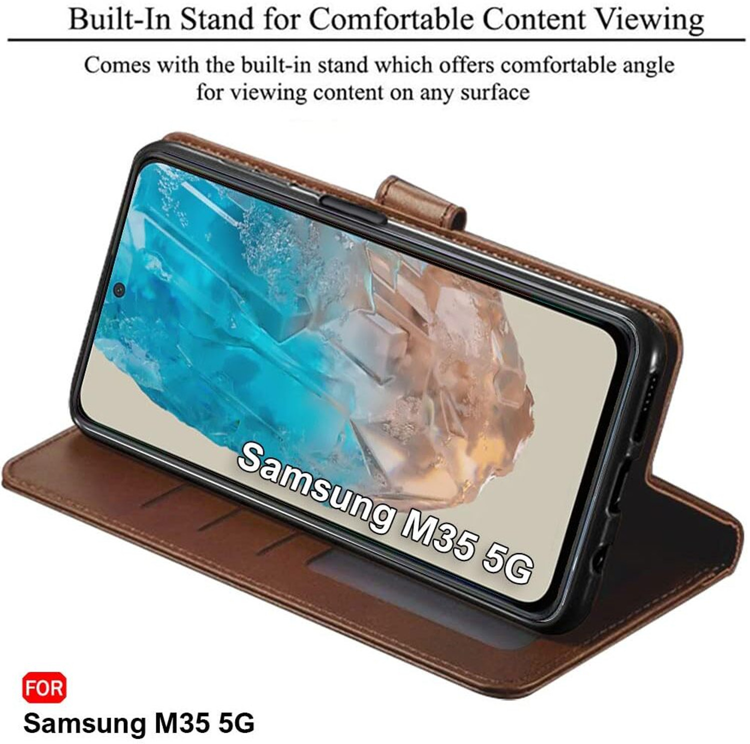 Image of SESS XUSIVE Flip Cover for SAMSUNG Galaxy M35 5G (Brown, Dual Protection, Leather)