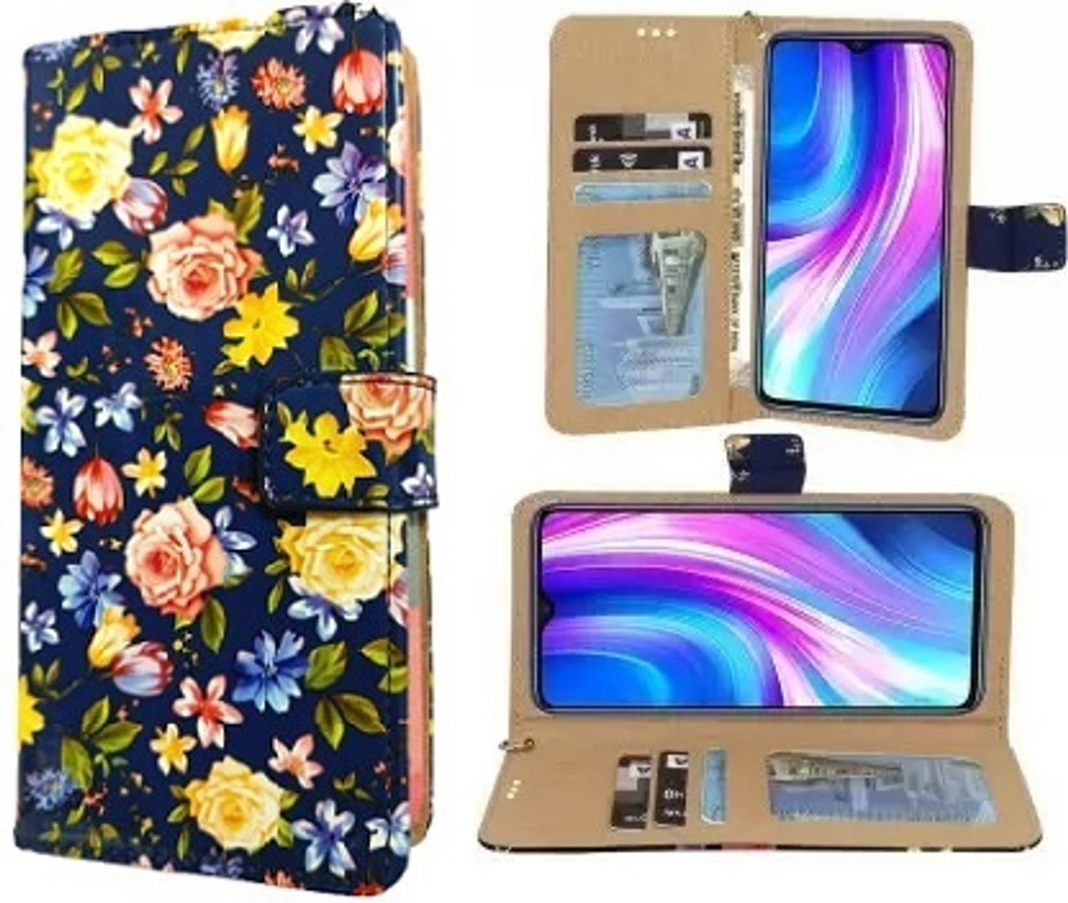 Aarov Flip Cover for Samsung Galaxy M12, Flower Blue