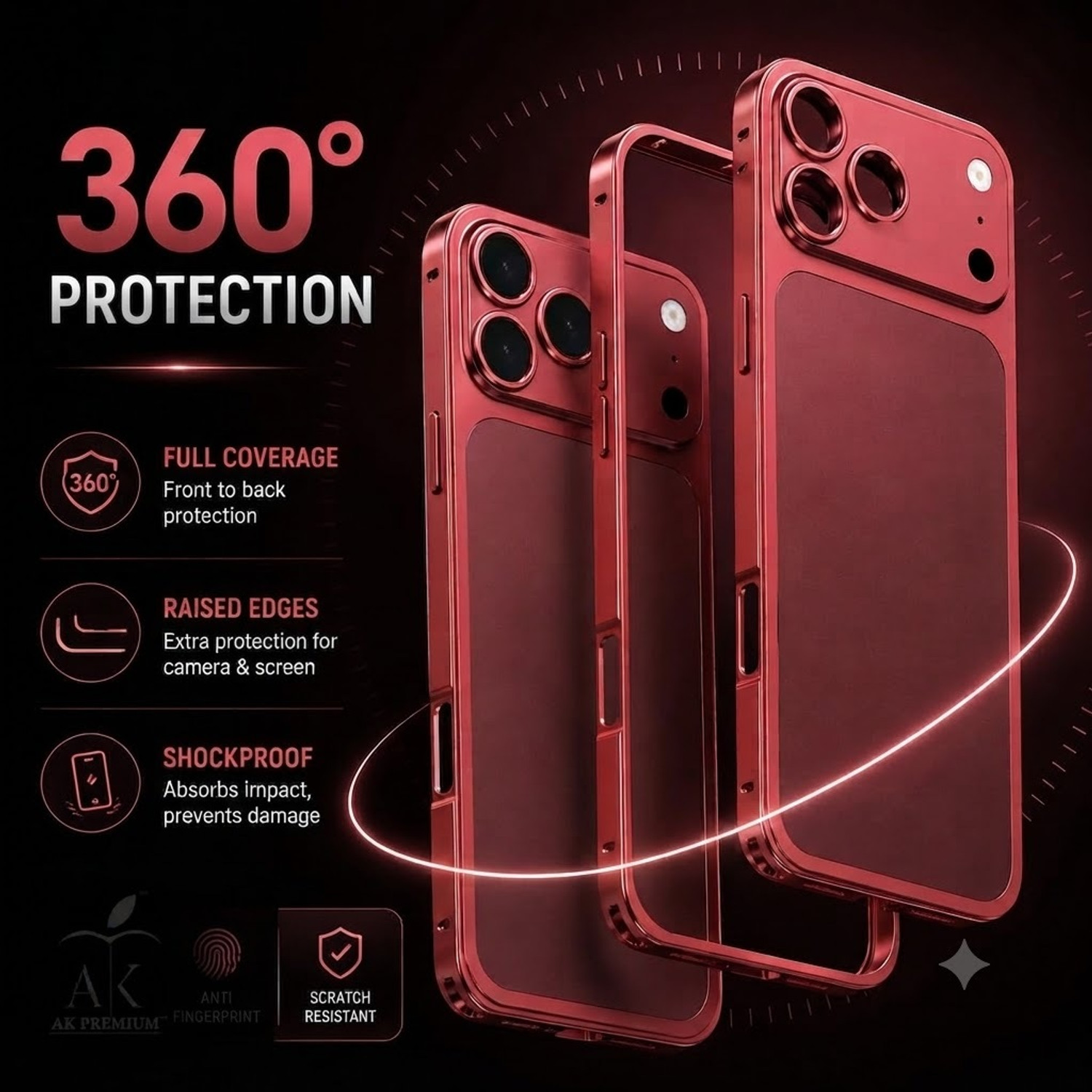 Image of AK PREMIUM Front & Back Case for Converter 12 pro max to 18 pro Max (Maroon, Metal, Pack of: 1)