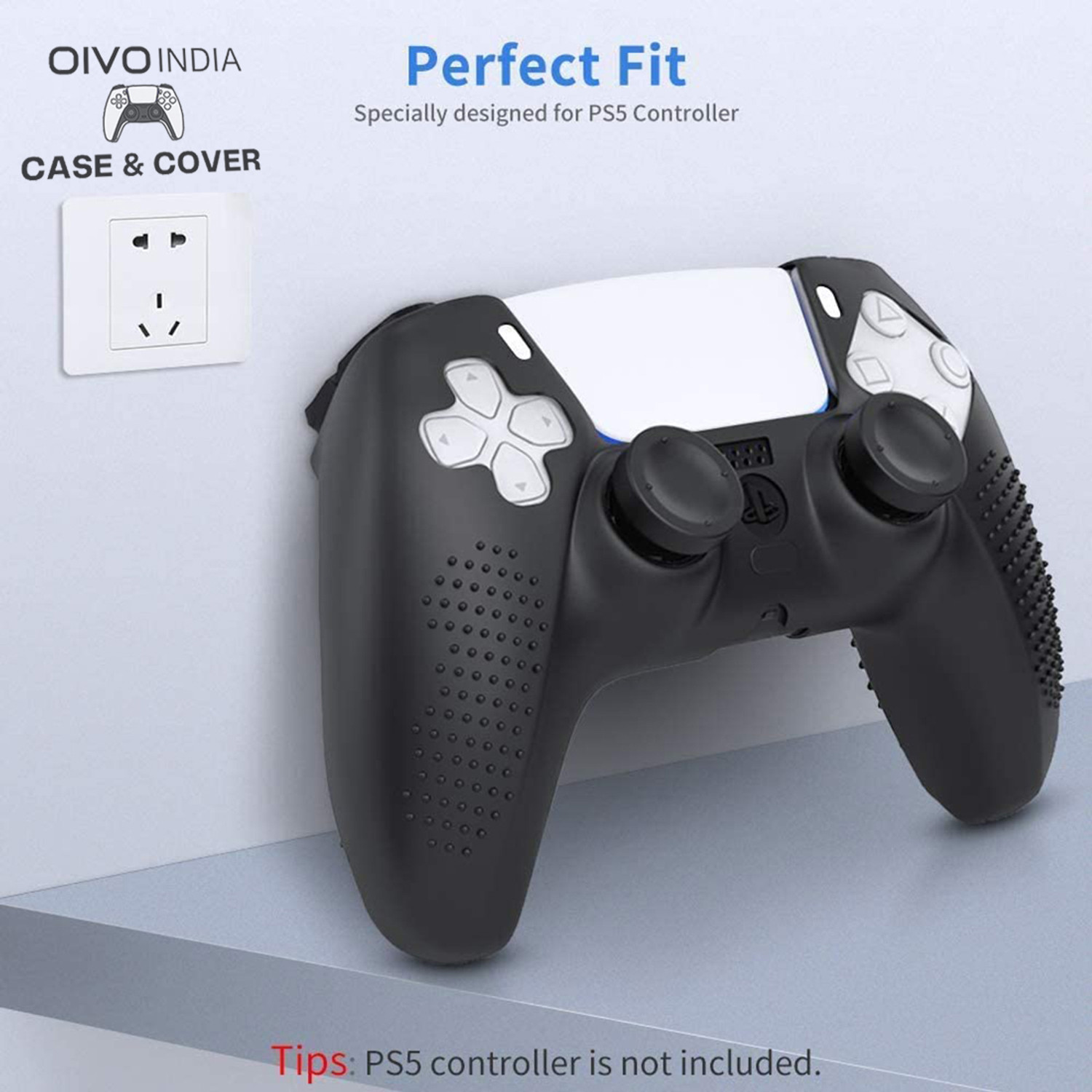 Image of OIVO INDIA Black Dotted Silicone Controller Sleeve with Thumb Grip Caps, Anti-Slip Gaming Accessory Kit