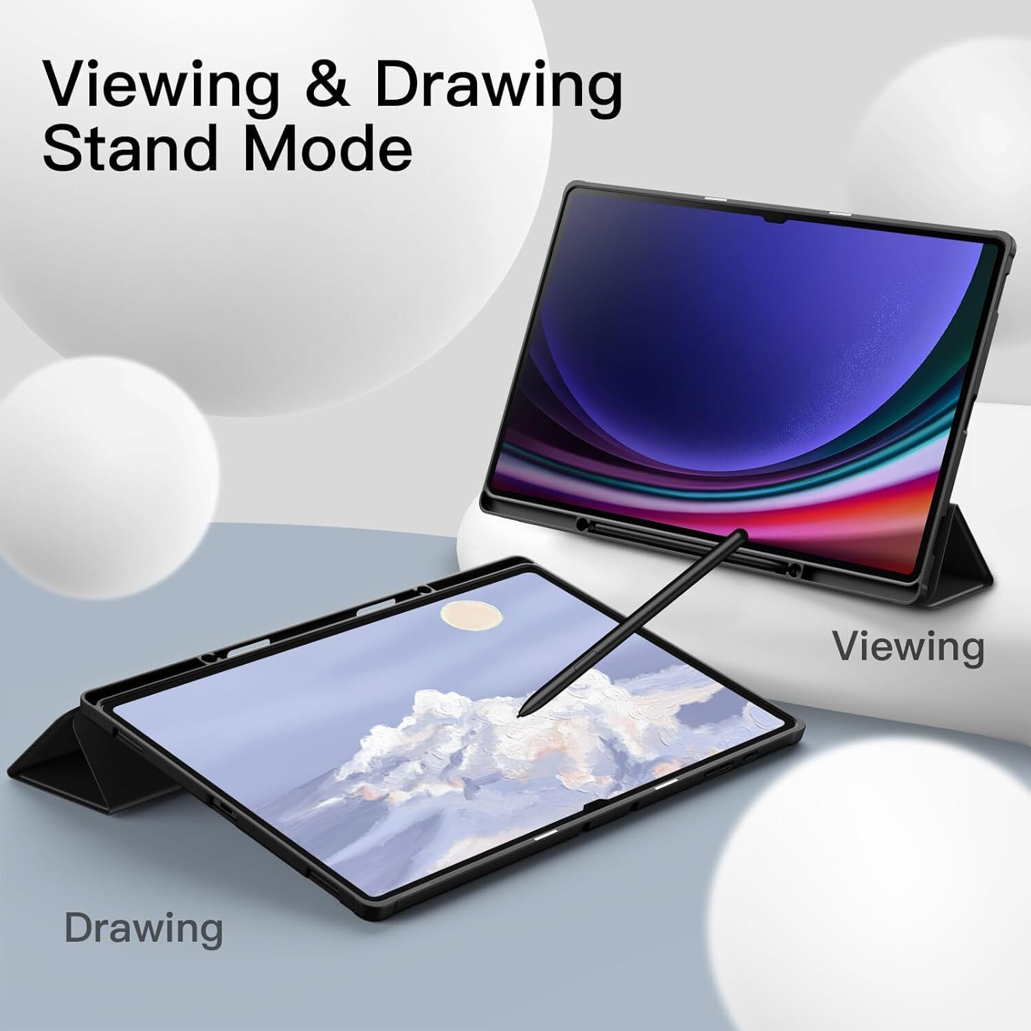 Image of TechTrendz Front & Back Case for Samsung Galaxy Tab S10 Ultra (14.6 Inch) Trifold Stand Auto Wake Cover with Pencil Holder