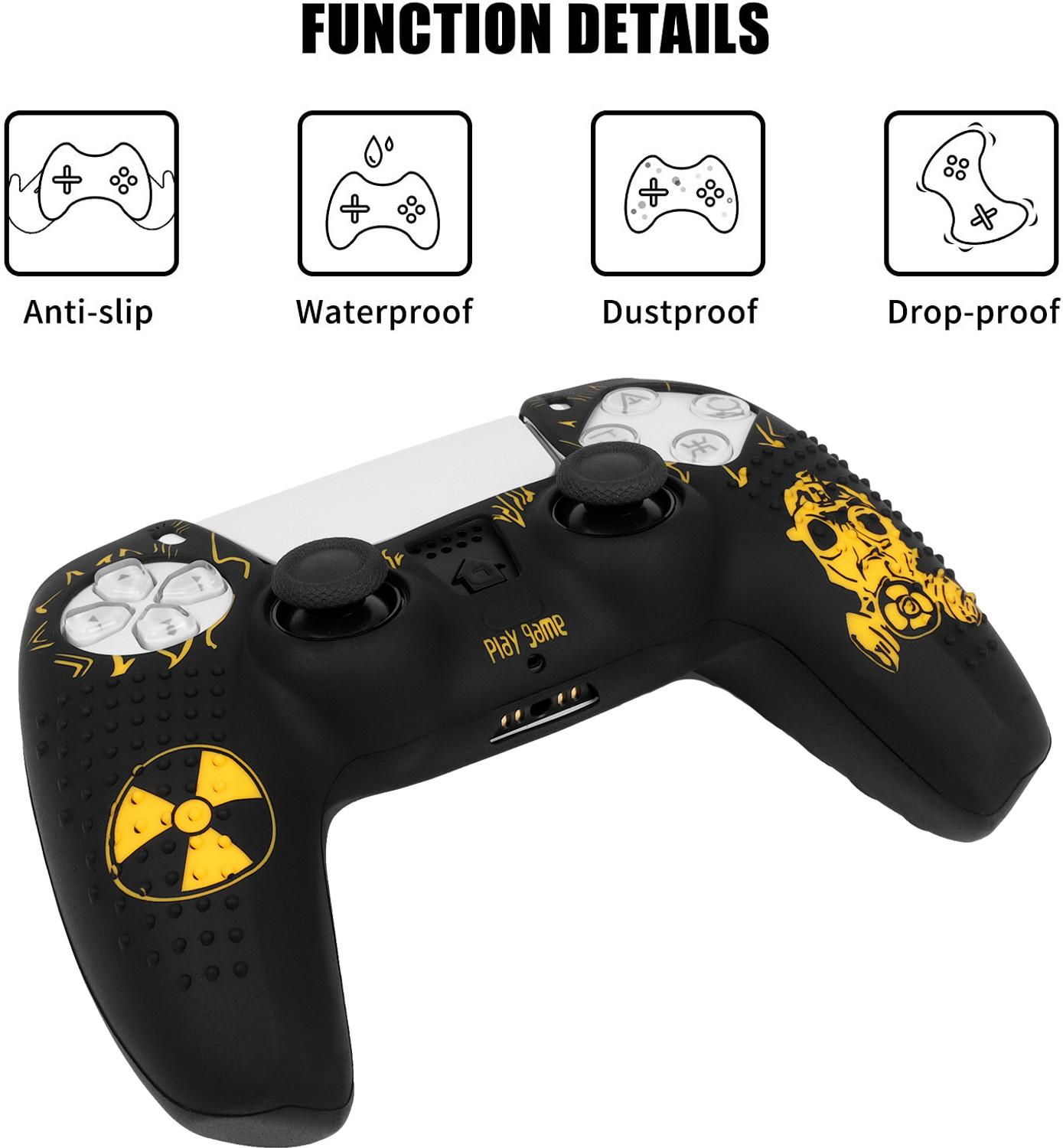 Image of DEADSKULL Black & Yellow Silicone Controller Sleeve Pack of 2 with Thumb Grips & Joystick Gaming Accessory Kit