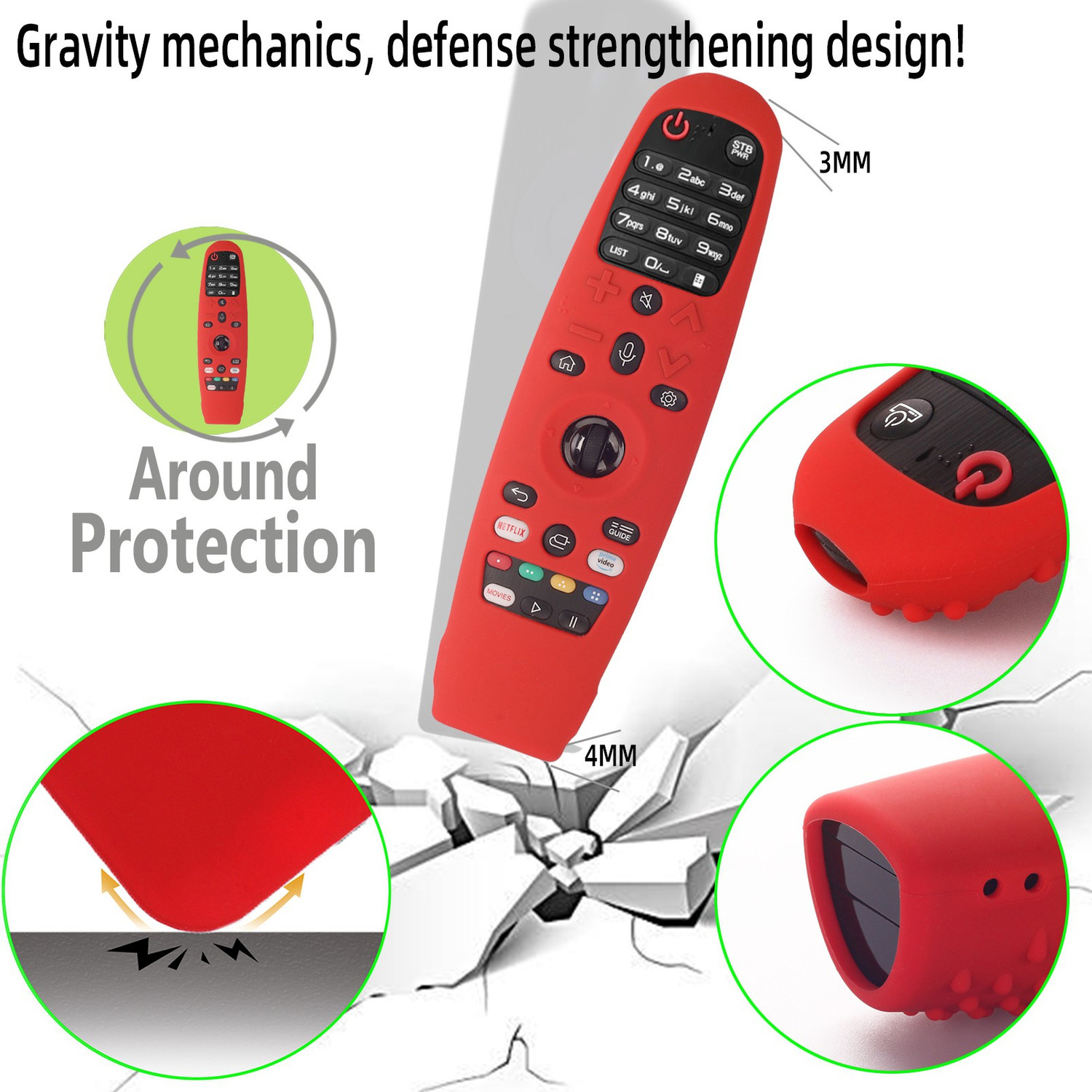 Image of Oboe Front & Back Case for LG AN-MR19BA AN-MR600 Magic Remote Silicone Full Wrap Protective Cover with Lanyard