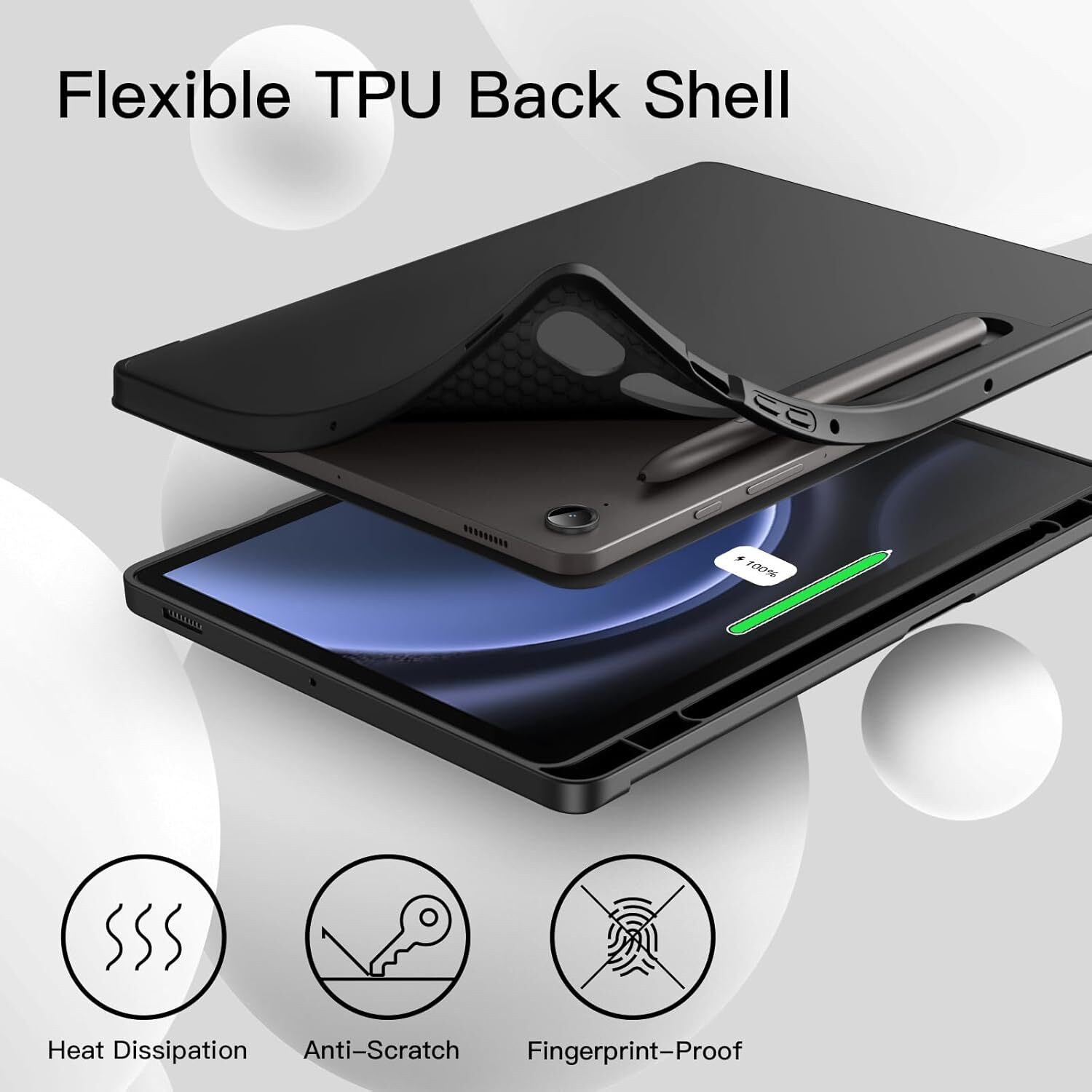 Image of TechTrendz Front & Back Case for Samsung Galaxy Tab S9 FE Plus (12.4 Inch) Trifold Stand Auto Wake Cover with Pencil Holder (Black, Shock Proof, Pack of: 1)