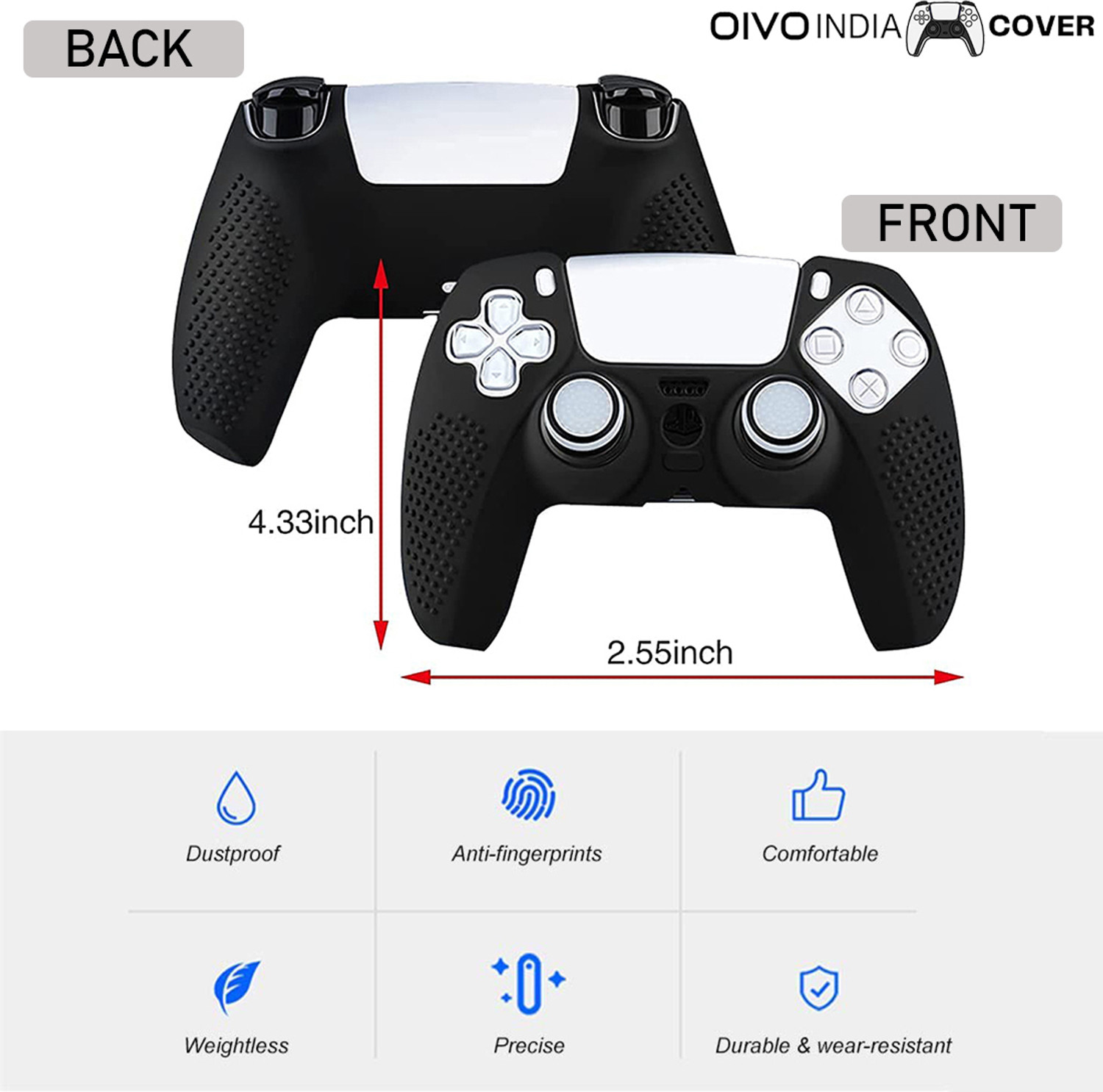Image of OIVO INDIA Black Dotted Silicone Controller Sleeve with Thumb Grip Caps, Anti-Slip Gaming Accessory Kit