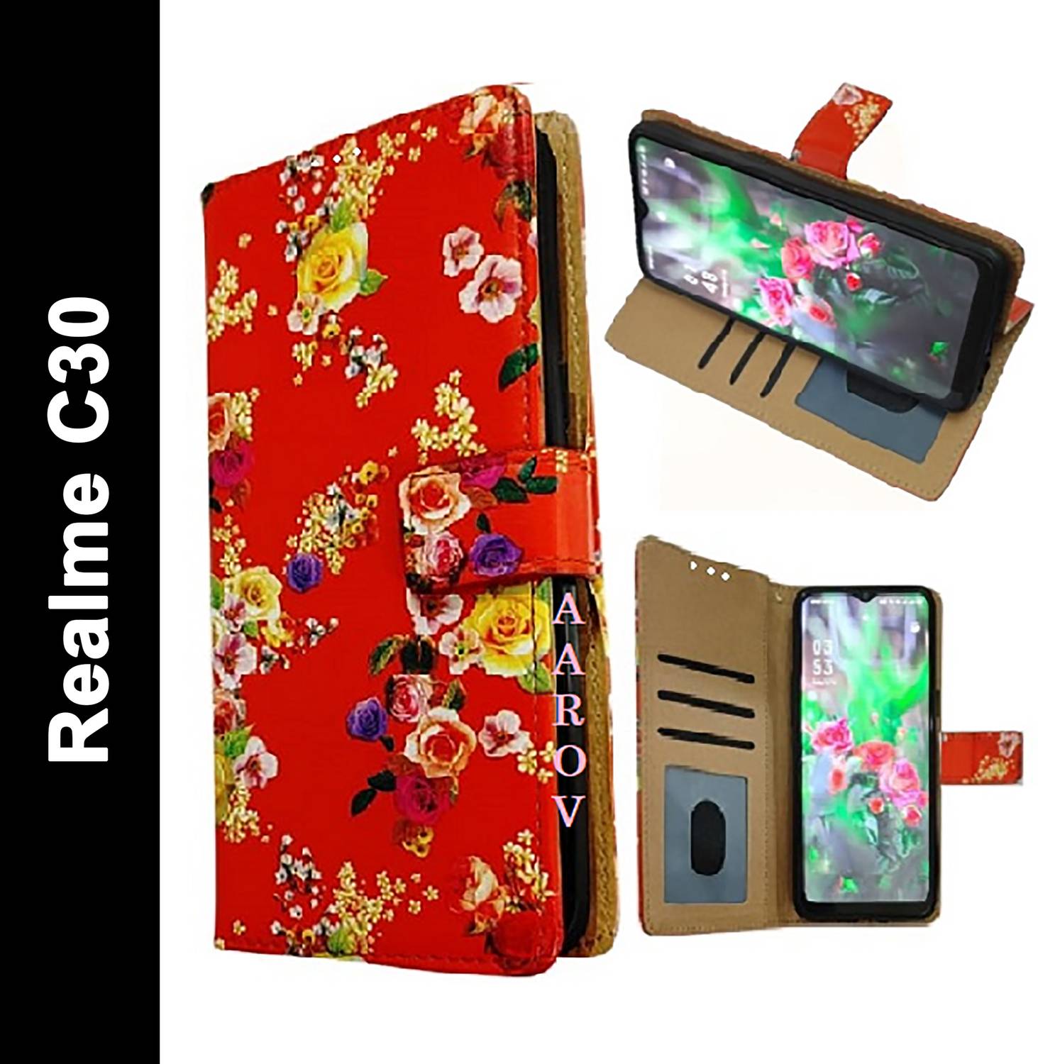 Aarov Flip Cover for Realme C30 Back & Flip Designed Girls Cover