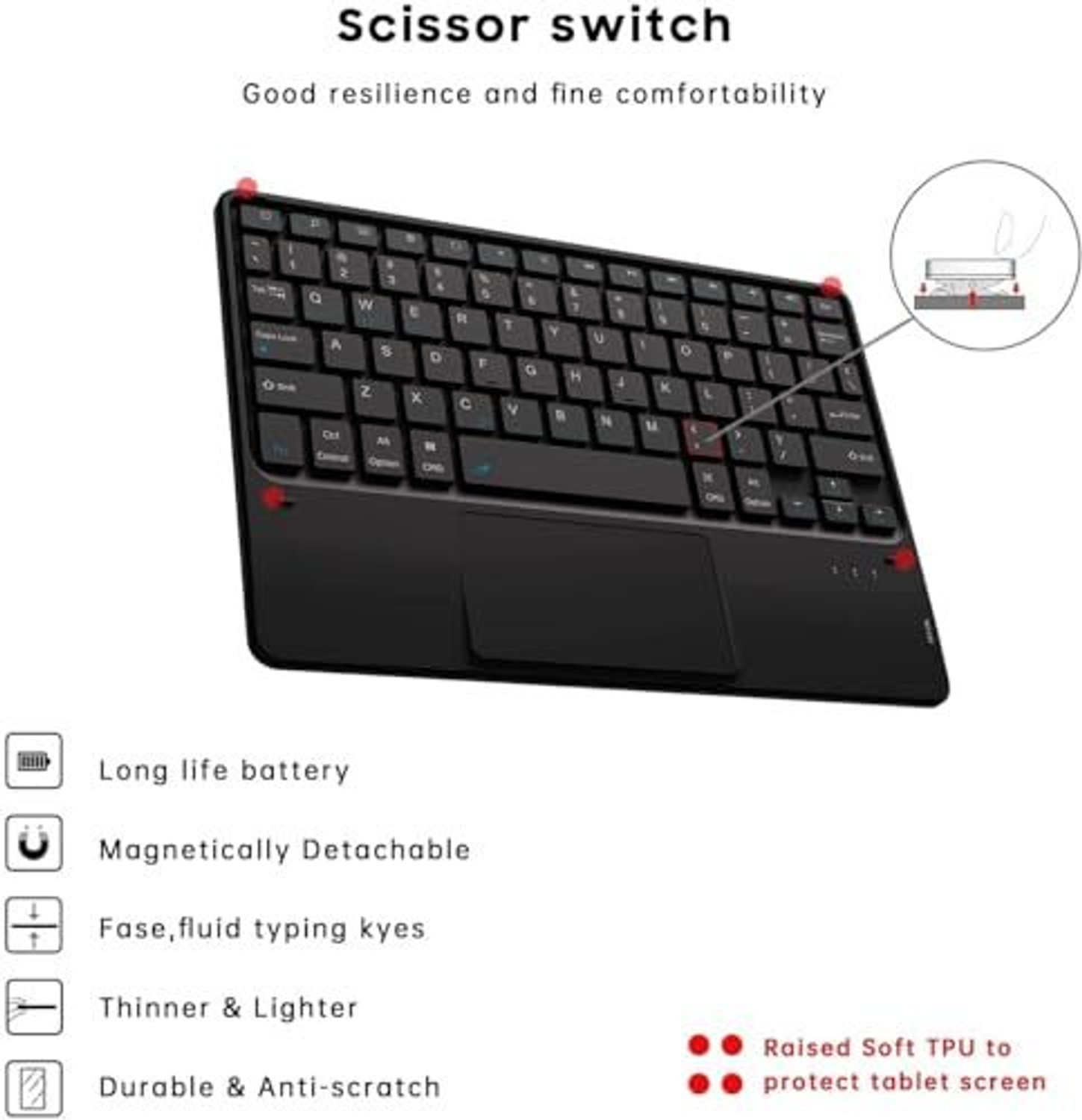 Image of Proelite BacklitTouchPadKeyboardA9PlusBlk Bluetooth Standard Tablet Keyboard Compatible with Desktop, Laptop, Mac