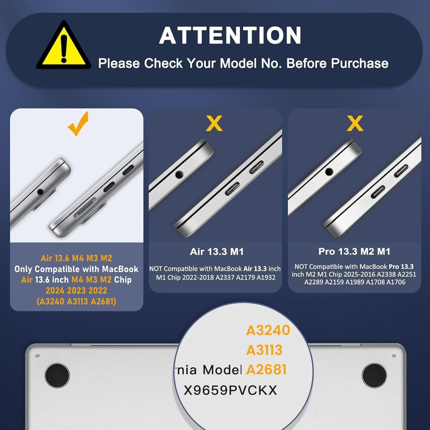 Image of Dyazo Protective Case for 2022-2025 MacBook Air 13.6 Inch Release M4 A3240 M3 A3113 M2 A2681 Models with Touch ID