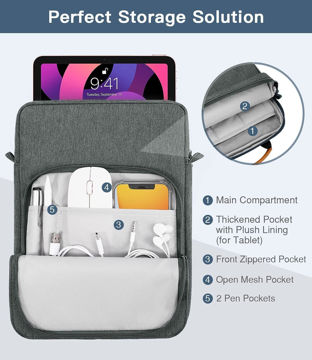 Image of Proelite Sleeve for Galaxy Tab S7 Plus /S8 Plus /S7 Fe 12.4 inch, iPad Pro 12.9 inch, MacBook Air /Pro Retina