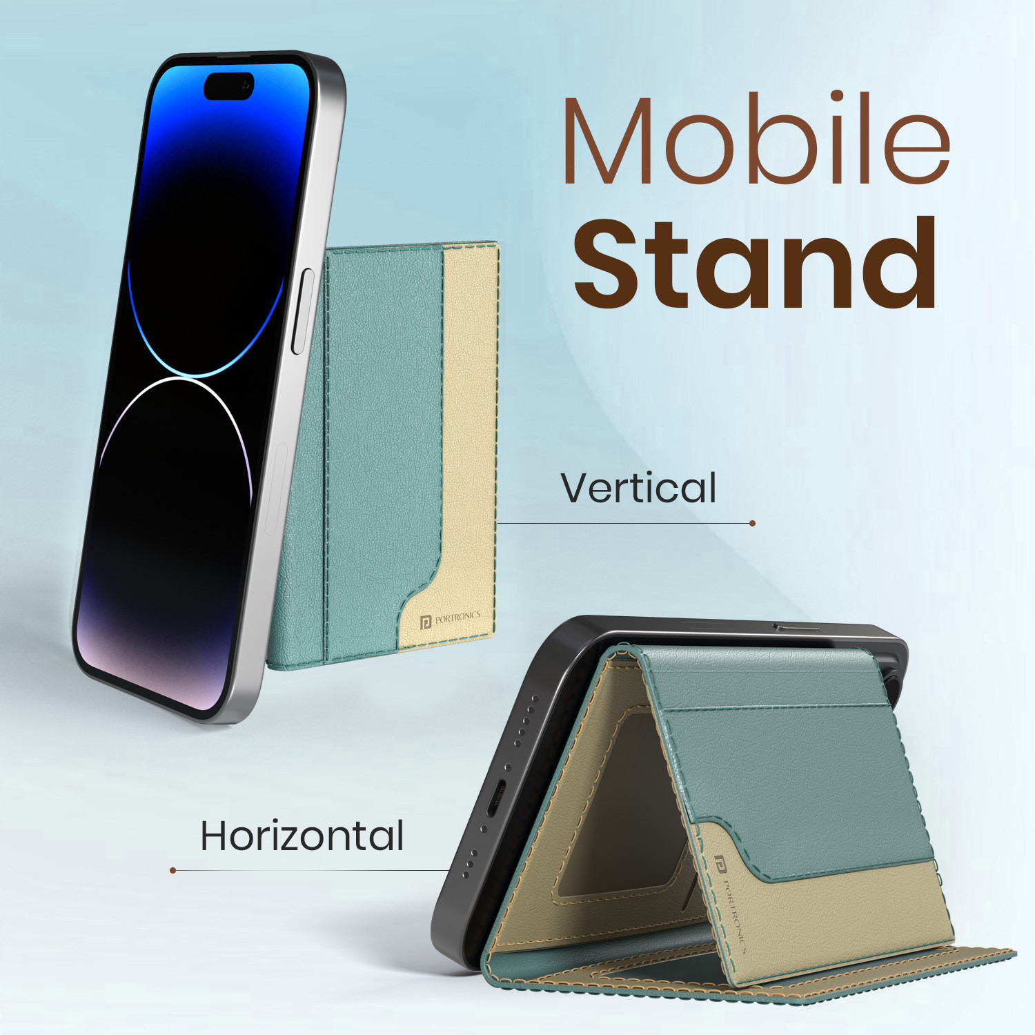 Image of Portronics Wallet Case Cover for iPhone 16 /15 /14 /13 /12 & Metal Ring for Non Magnetic Phone