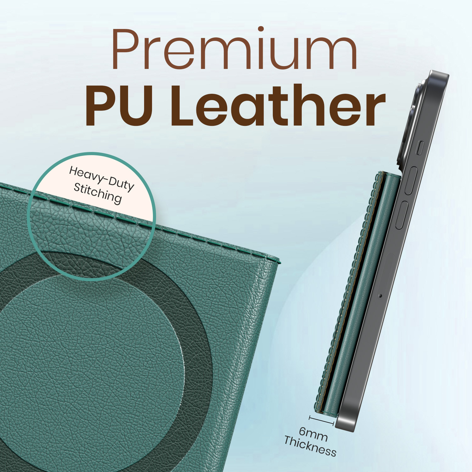 Image of Portronics Wallet Case Cover for iPhone 16 /15 /14 /13 /12 & Metal Ring for Non Magnetic Phone