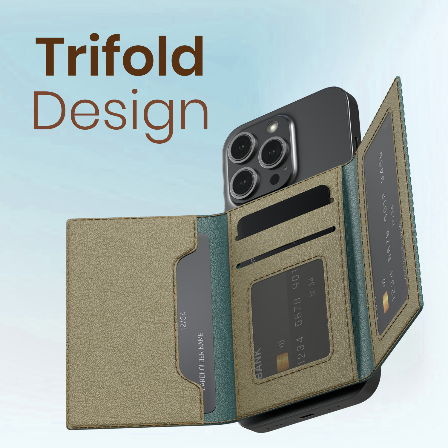 Image of Portronics Wallet Case Cover for iPhone 16 /15 /14 /13 /12 & Metal Ring for Non Magnetic Phone