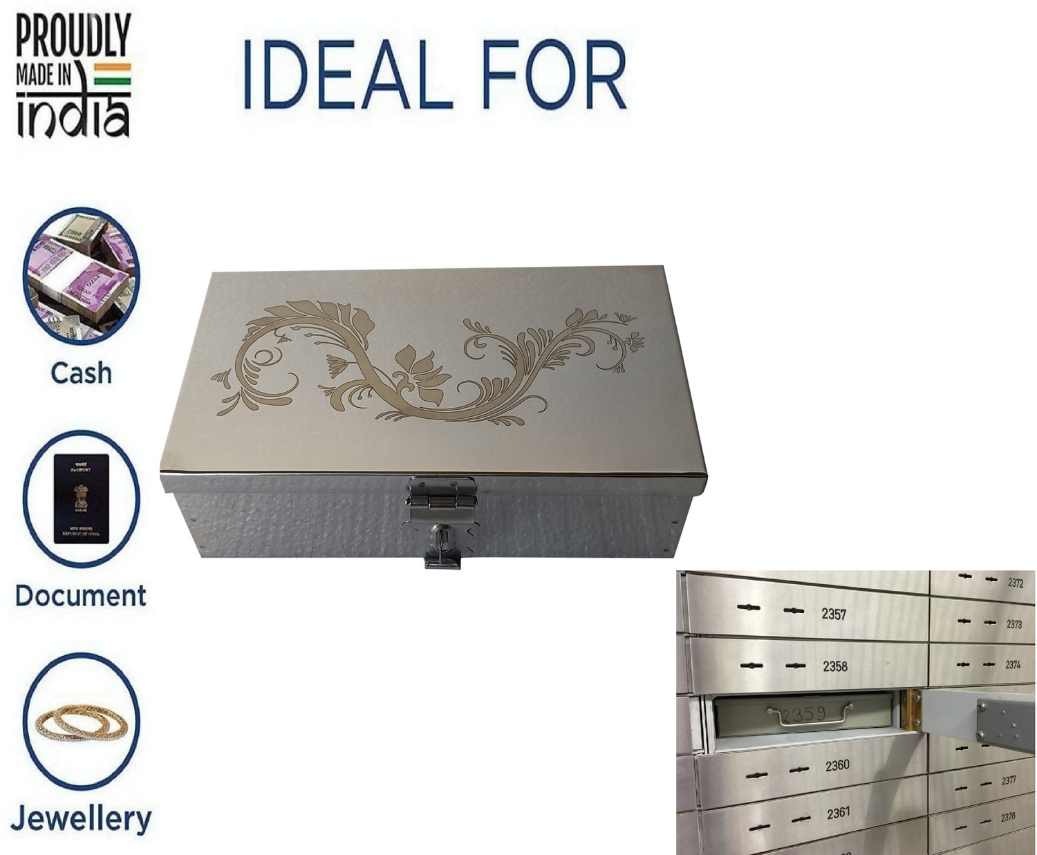 Image of GvanyS Safe Locker Storage Box For Cash,Jewelry Box 8 & 9 inch With Laser Print Design Cash Box