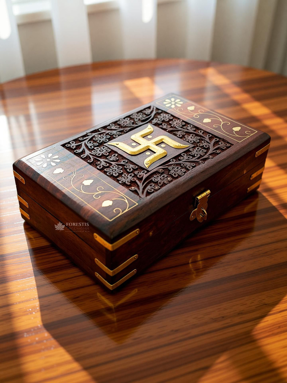 Image of FORESTIS GALLINARIA Wooden OM for Good Luck| Vanity Box| Jewellery Box For Gold, Cash, Money Cash Box