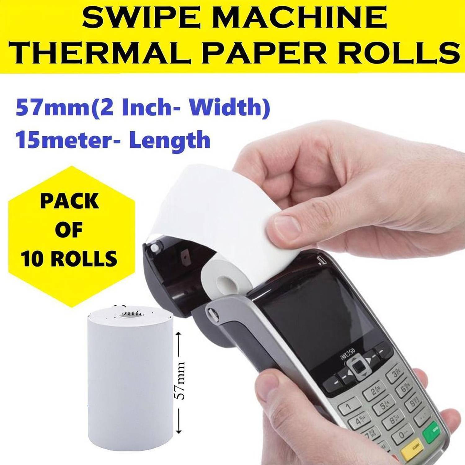 AIMERS Swipe Machine Paper Rolls-57mm(Width)x15meter(Length)-2 Inch, Set of 10 Rolls Thermal Cash Register Paper