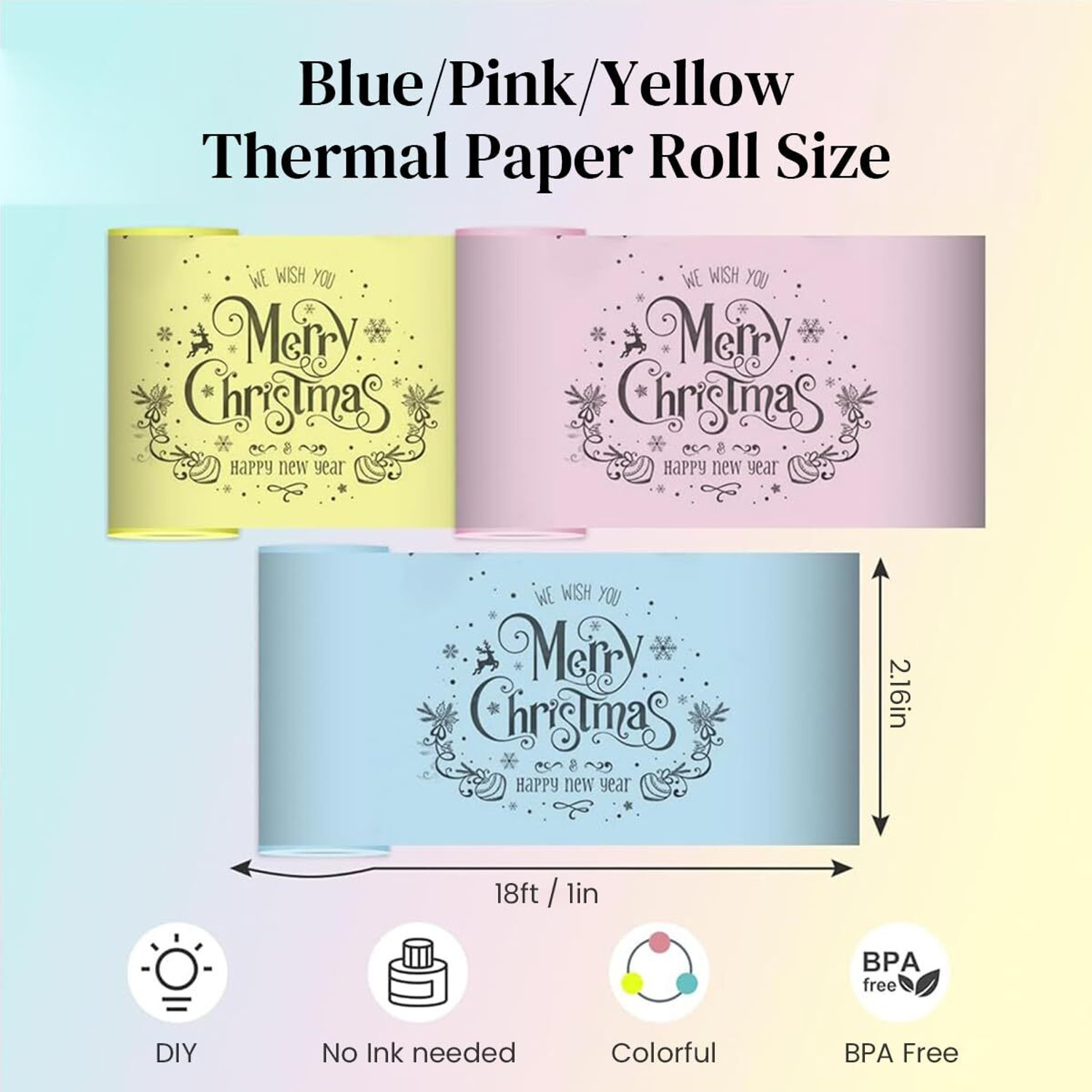 Image of ZITRONIX 3 Rolls Thermal Printer Paper, Colorful Printer Paper for Mini Sticker Receipt Thermal Receipt Printer