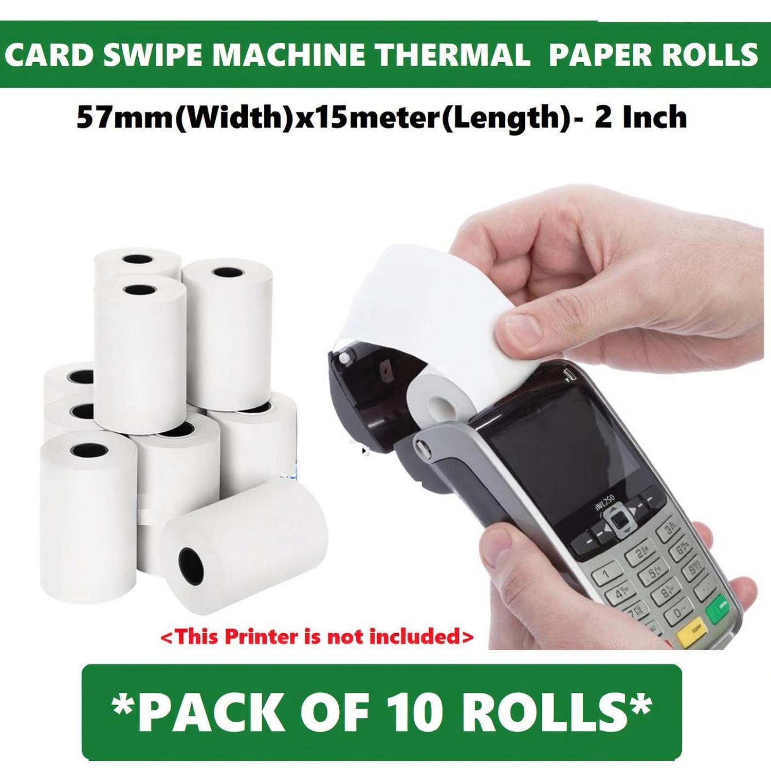 AIMERS PETROL PUMP MACHINE ROLL - 57mm(Width)x15meter(Length) Set of 10 Rolls Thermal Thermal Cash Register Paper