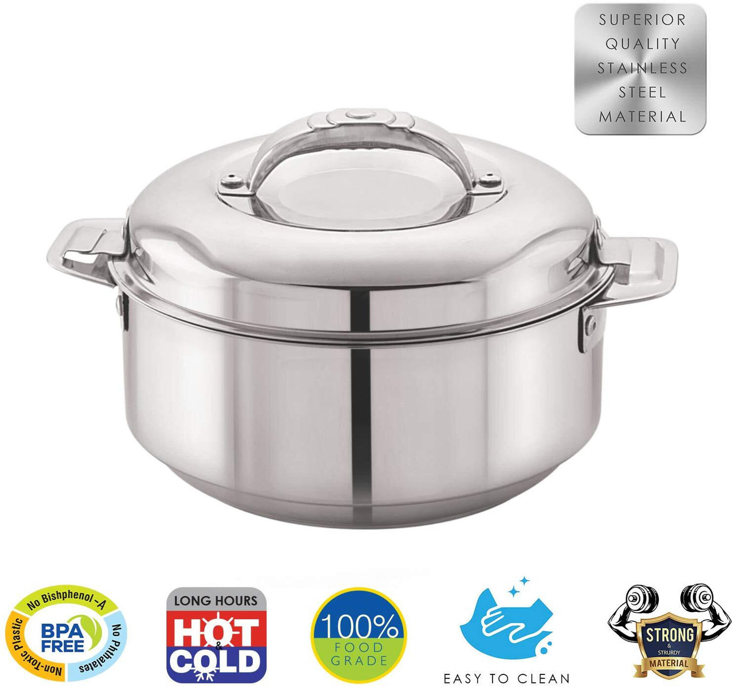 Image of cello Maxima 2000 Double Wall Insulated Stainless Steel Thermoware Casserole with Lid Serve Casserole