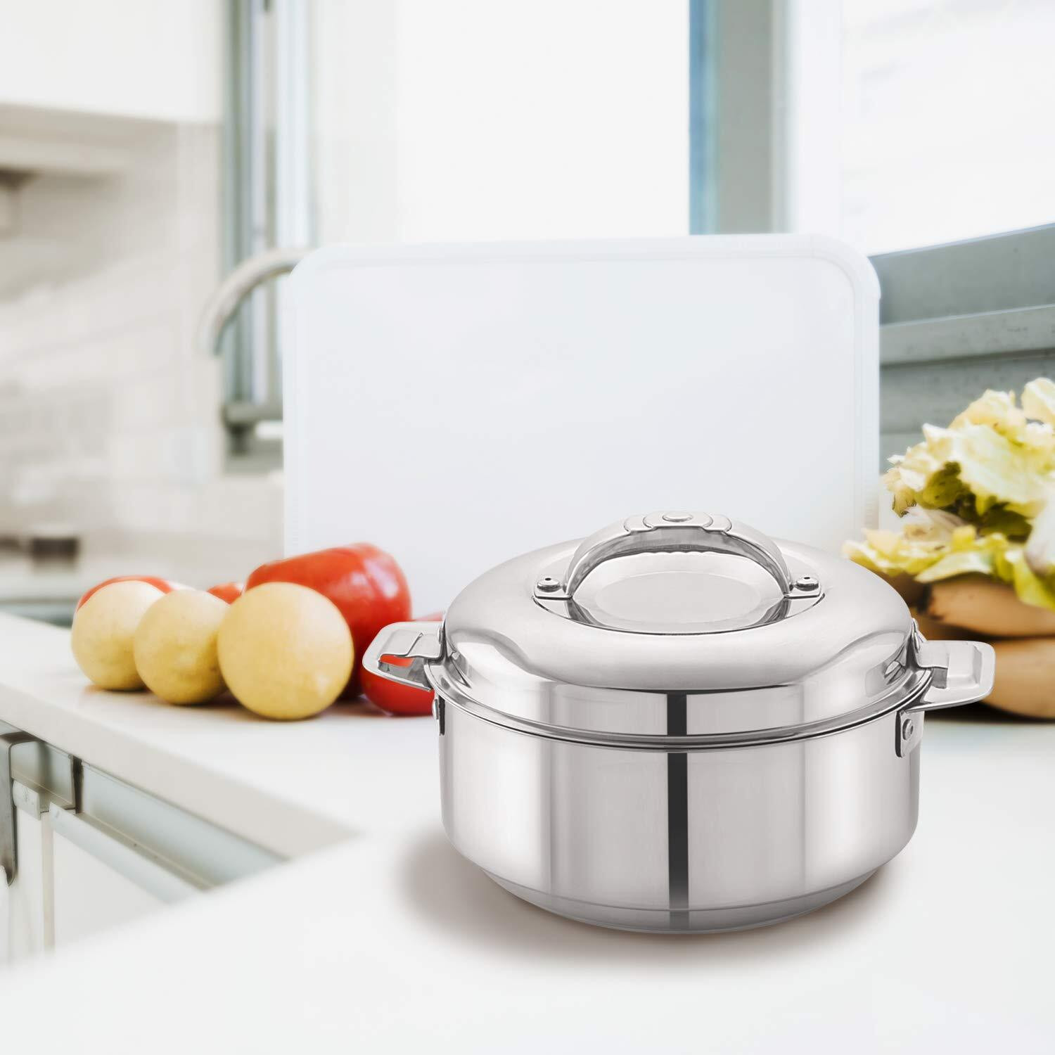 Image of cello Maxima 2000 Double Wall Insulated Stainless Steel Thermoware Casserole with Lid Serve Casserole