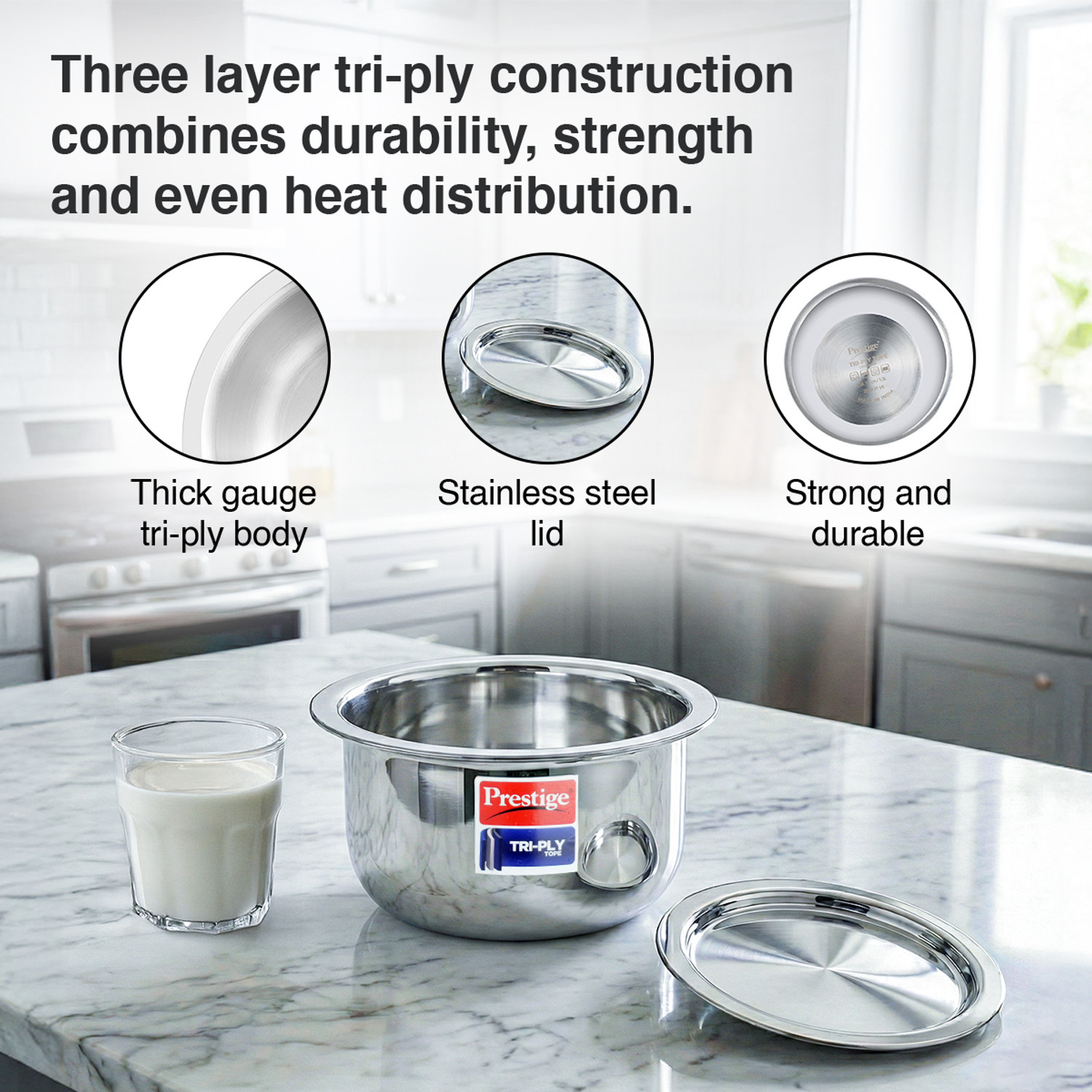 Image of Prestige Tri-ply Tope 24 cm, 5 L Cook and Serve Casserole