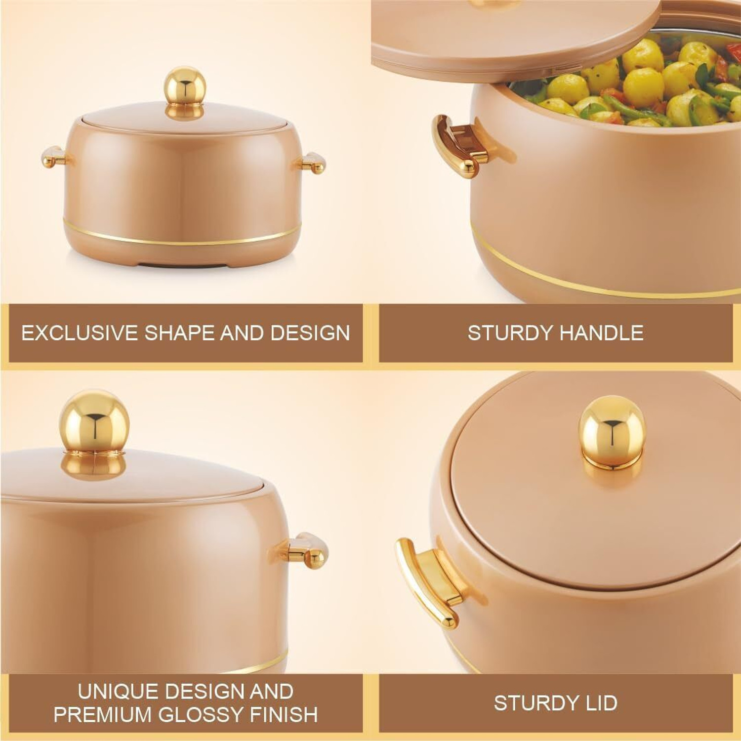 Image of MODWARE Atlantis 2000ml Inner Steel Hot Casserole Hotpot Box For Roti, Brown Serve Casserole