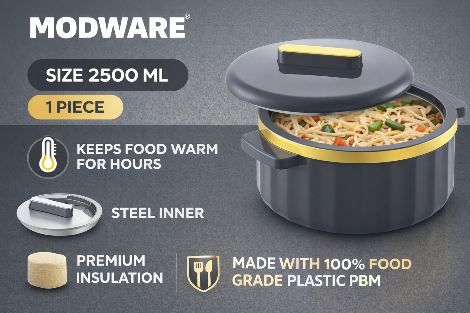 Image of MODWARE Mayora 1000ml Casserole, Hot Pot For Roti Thermoware Casserole