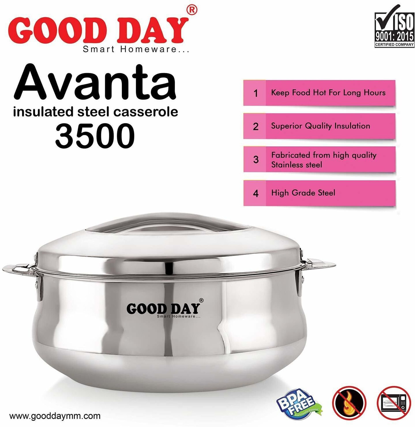 Image of Good Day Avanta-35 Insulated Stainless Steel Serving Casserole with Lid Thermoware Casserole