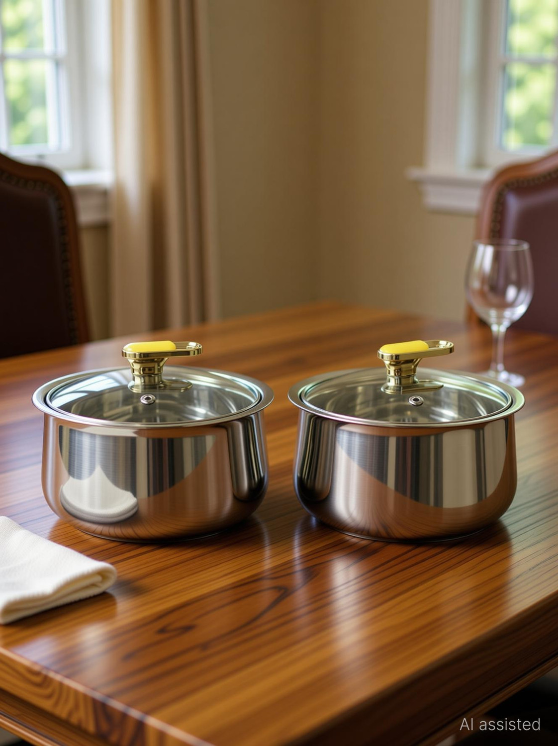 Image of Richcraft Vintage Twin Stainless Steel Casserole with Glass Lid, Cook and Serve Pack of 2 Thermoware Casserole Set