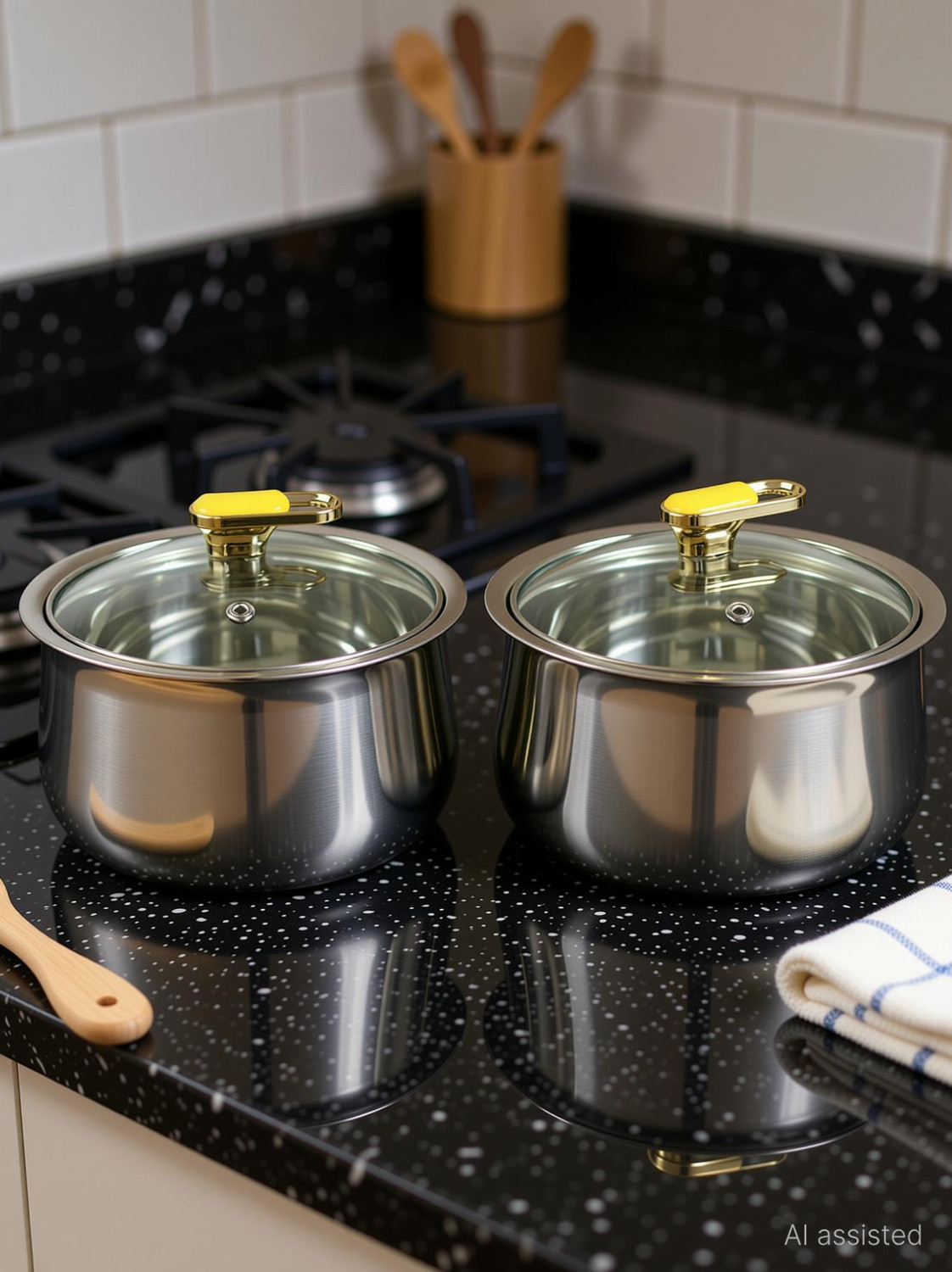 Image of Richcraft Vintage Twin Stainless Steel Casserole with Glass Lid, Cook and Serve Pack of 2 Thermoware Casserole Set