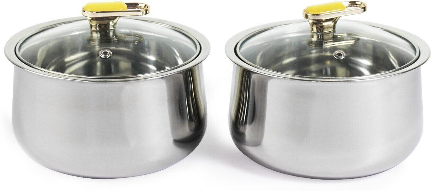Image of Richcraft Vintage Twin Stainless Steel Casserole with Glass Lid, Cook and Serve Pack of 2 Thermoware Casserole Set