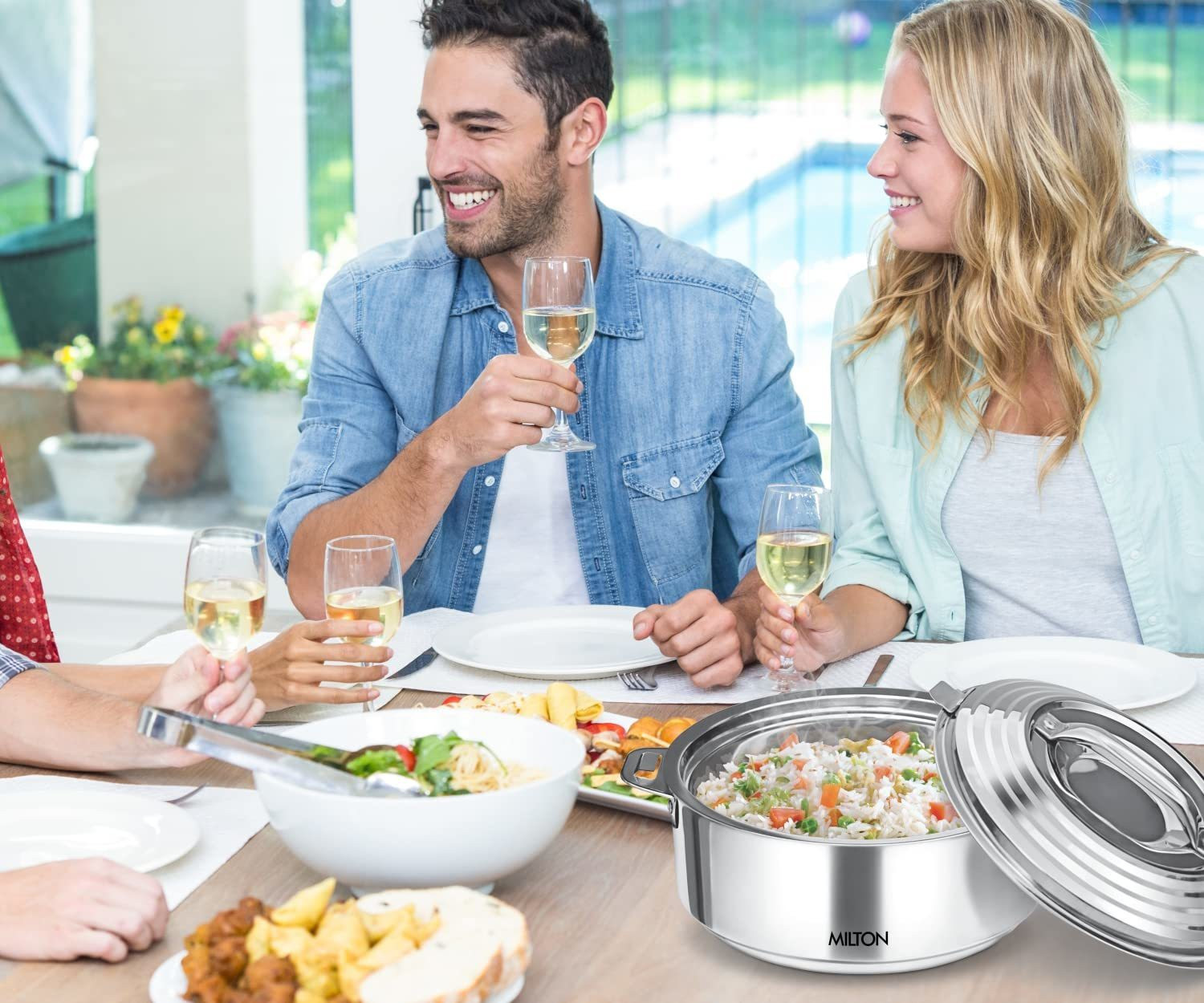Image of MILTON Galaxia Stainless Steel Casserole, 1.5 litres, Silver Serve Casserole