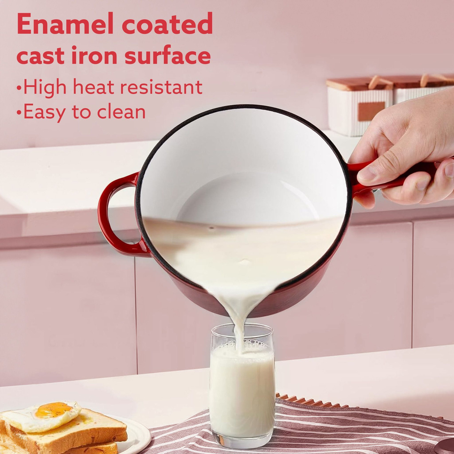 Image of AGARO Royal Enamelled Cast Iron Sauce Pan with Lid, 19 Cm Diameter, 1.9 Liter Capacity Cook and Serve Casserole