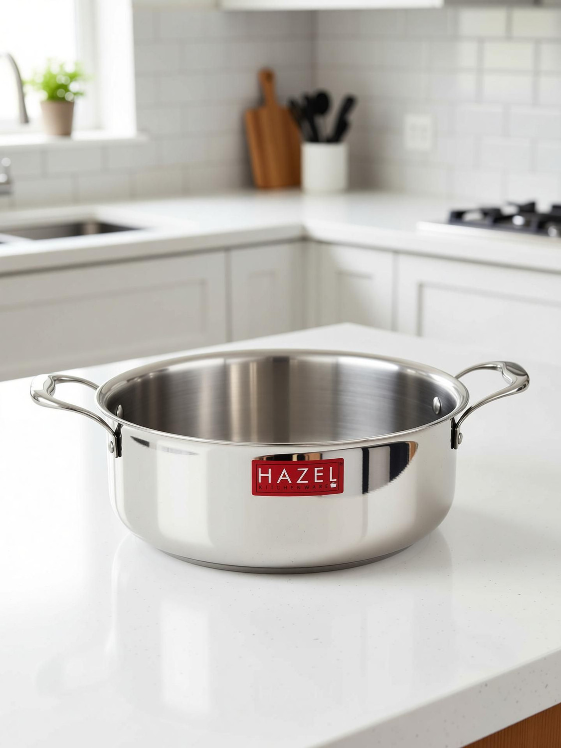 Image of HAZEL Triply Stainless Steel Induction Bottom Tope with Handle,28.3 cm Cook and Serve Casserole