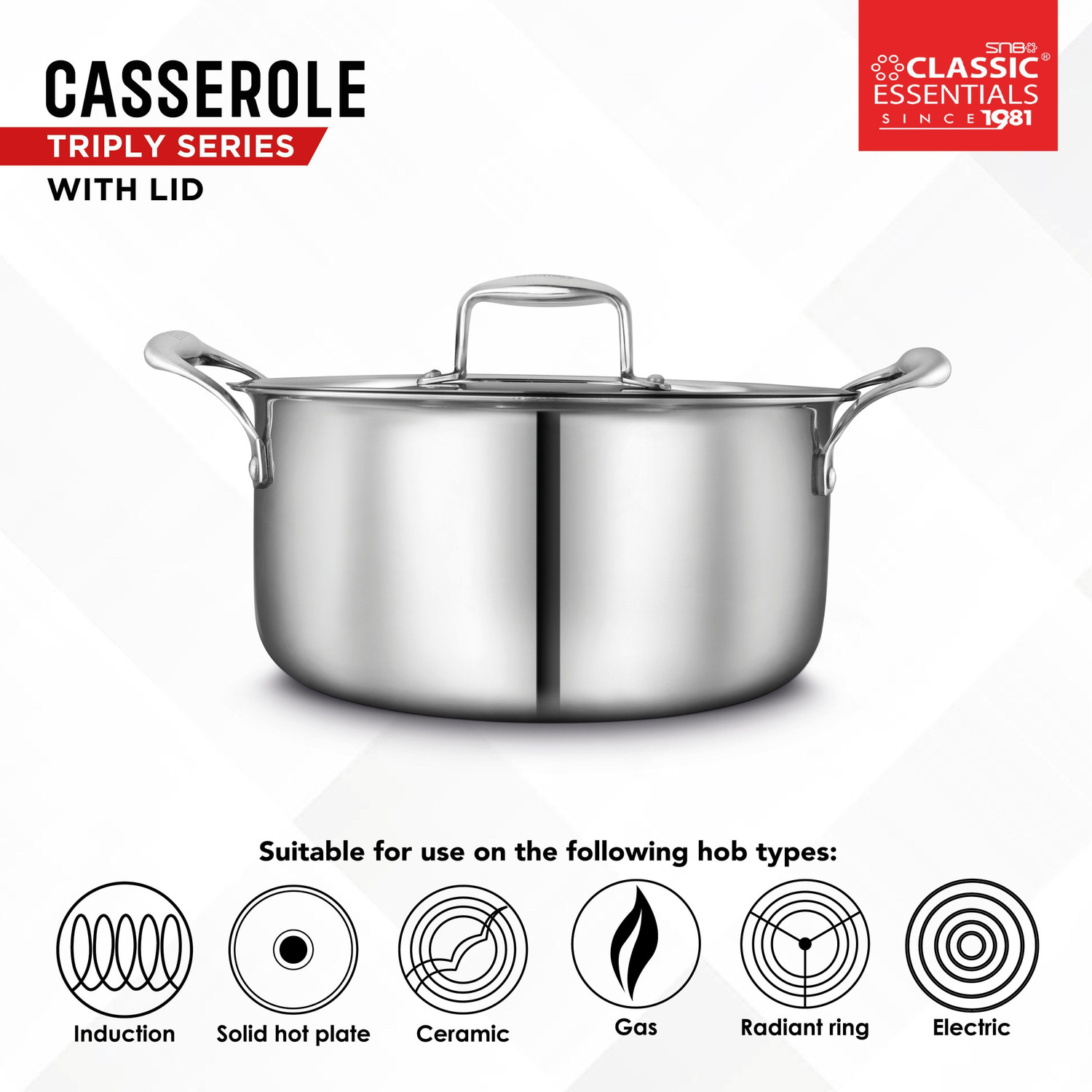 Image of Classic Essentials Triply Stainless Steel Casserole with Lid & Handle, Dia. 18cm, Biryani Pot Cook and Serve Casserole