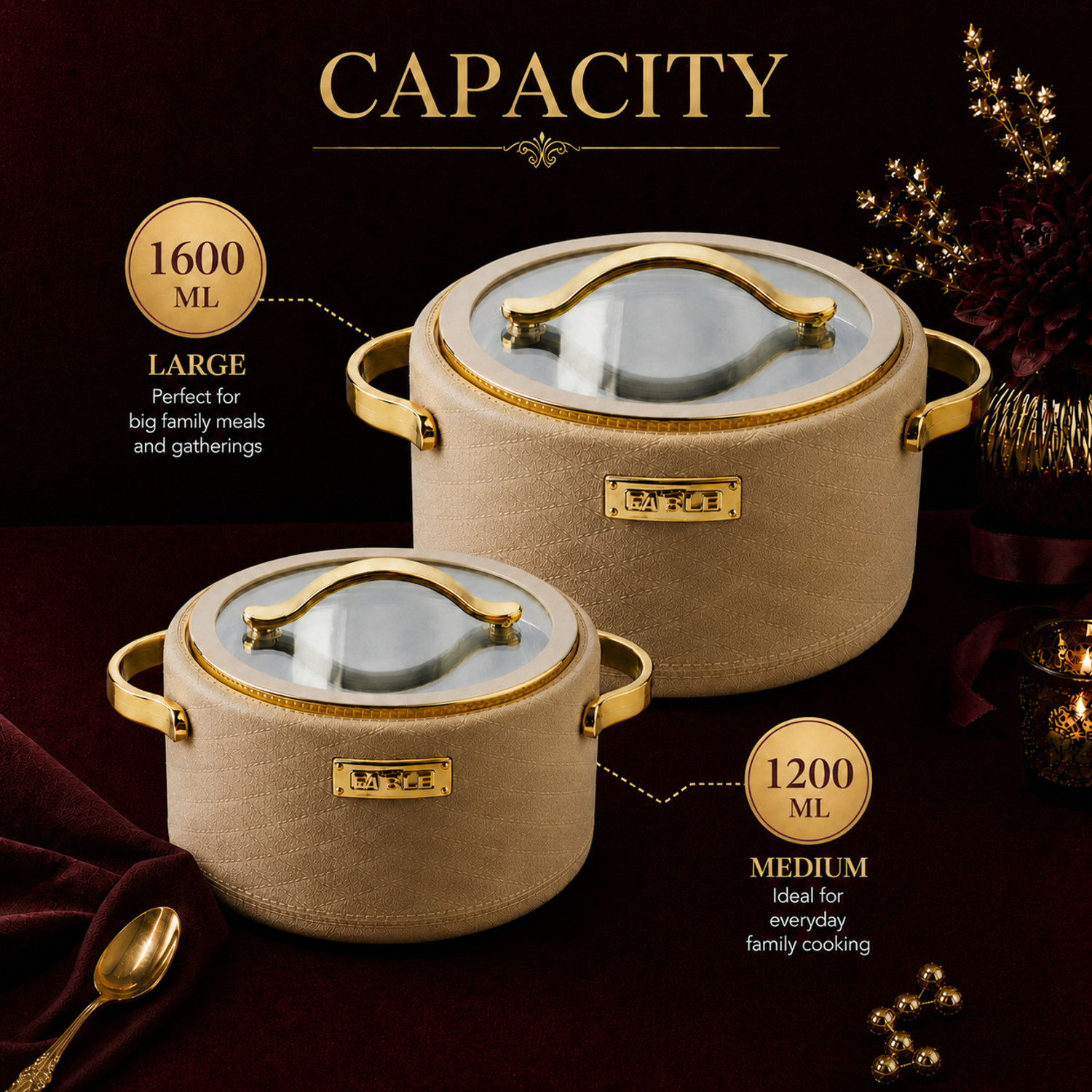 Image of Flipkart SmartBuy Insulated Hot Pot With Glass Lid & Golden Handle | Durable Inner Steel | Premium Pack of 2 Serve Casserole