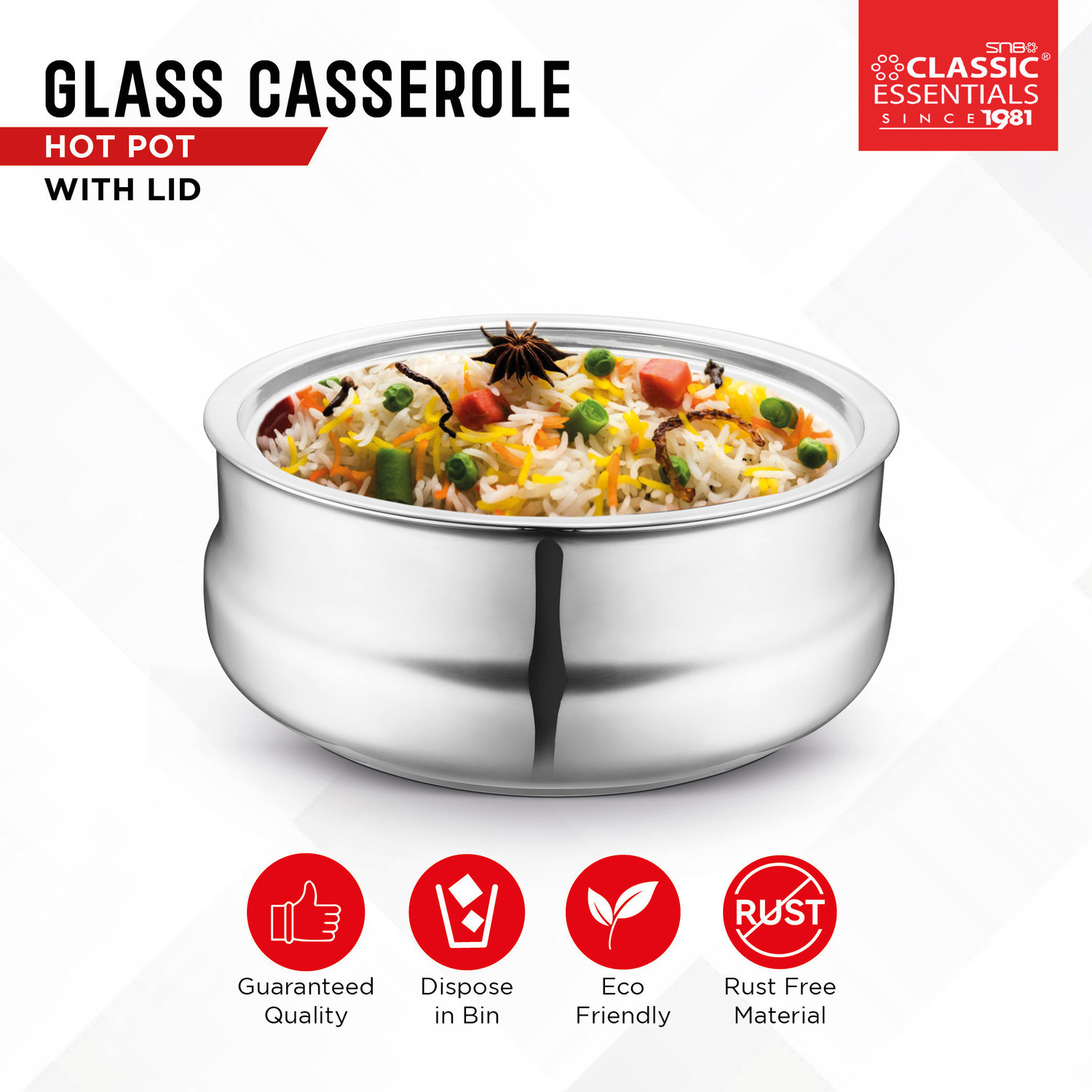 Image of Classic Essentials Stainless Steel Royal Double Wall Insulated Serving Casserole with Glass Lid, Thermoware Casserole