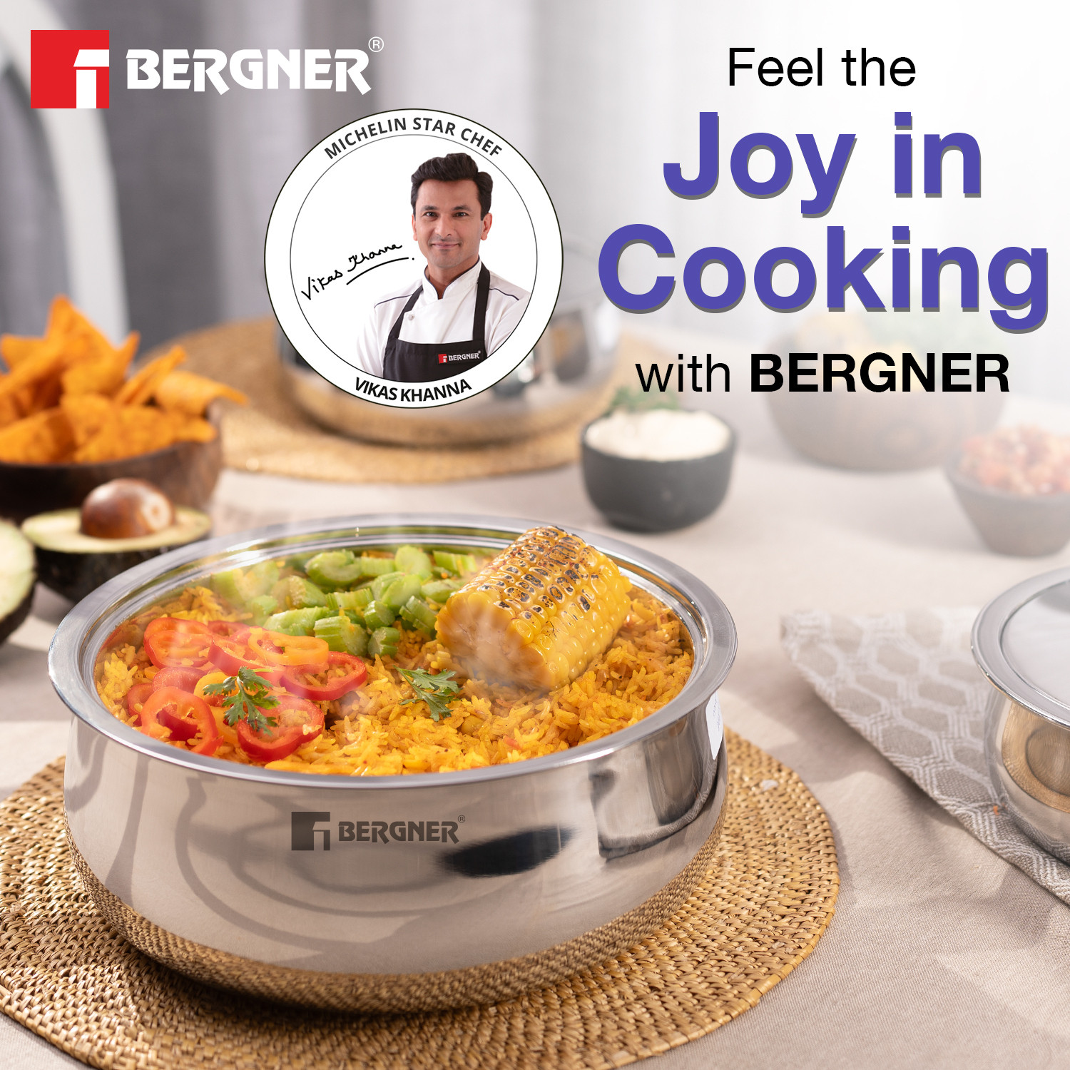Image of BERGNER Vienna Stainless Steel 3 Pcs Junior Set of Hot Pot / Serving Casserole - Pack of 3 Cook and Serve Casserole Set