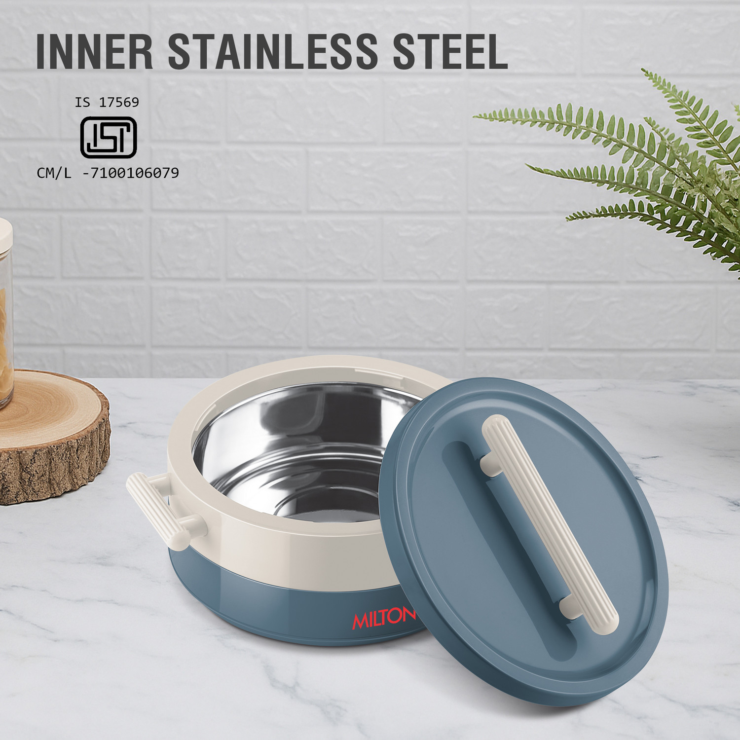 Image of MILTON Valenza 1000 Stainless Steel Casserole for Roti, 750ml | Hot Box, Blue Thermoware Casserole