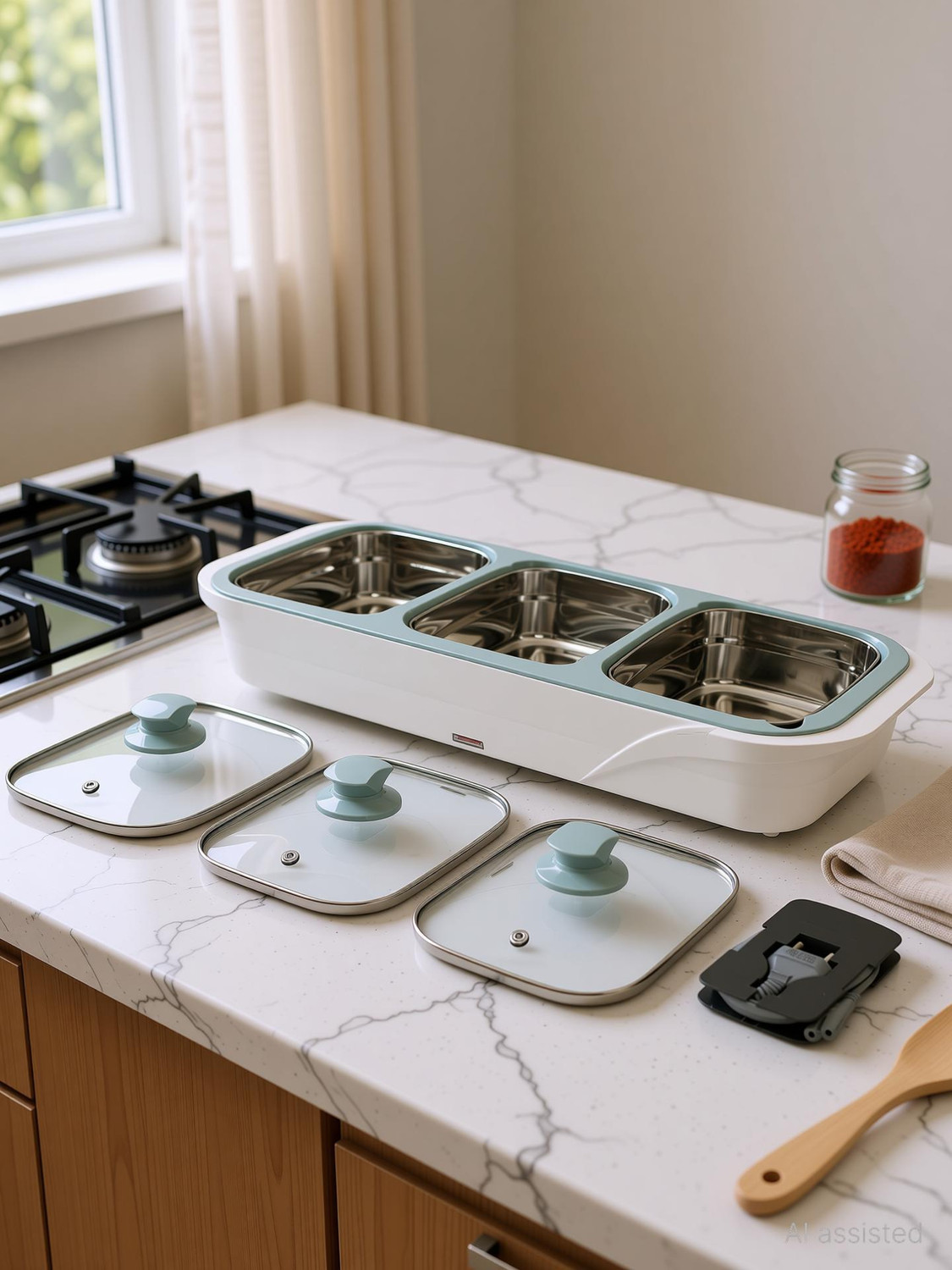 Jaypee Plus Electric Casserole Set of 3 Food Chefing Dish E Warmer Buffet Server 3 in 1 Cook and Serve Casserole