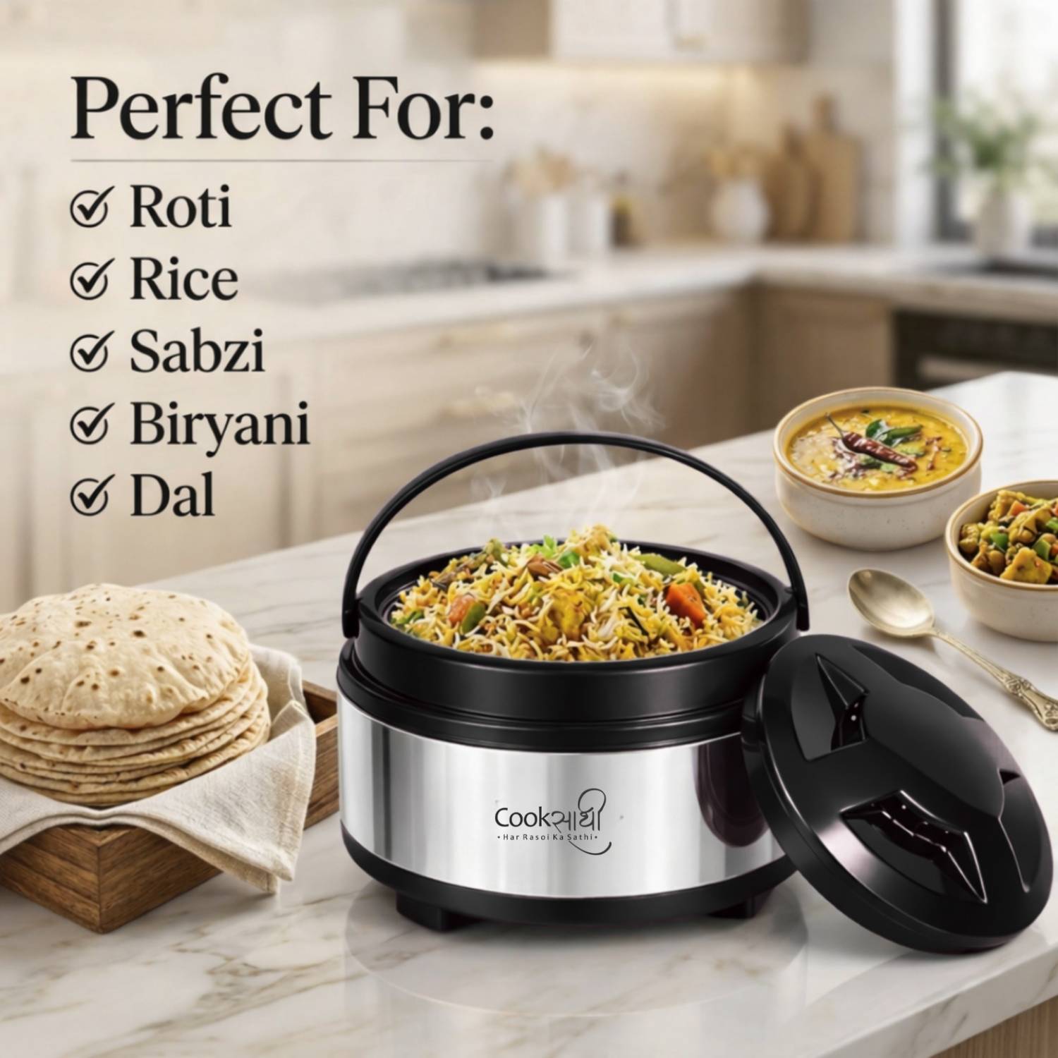 CookSathi Stainless Steel Insulated Chapati Box - Image 5