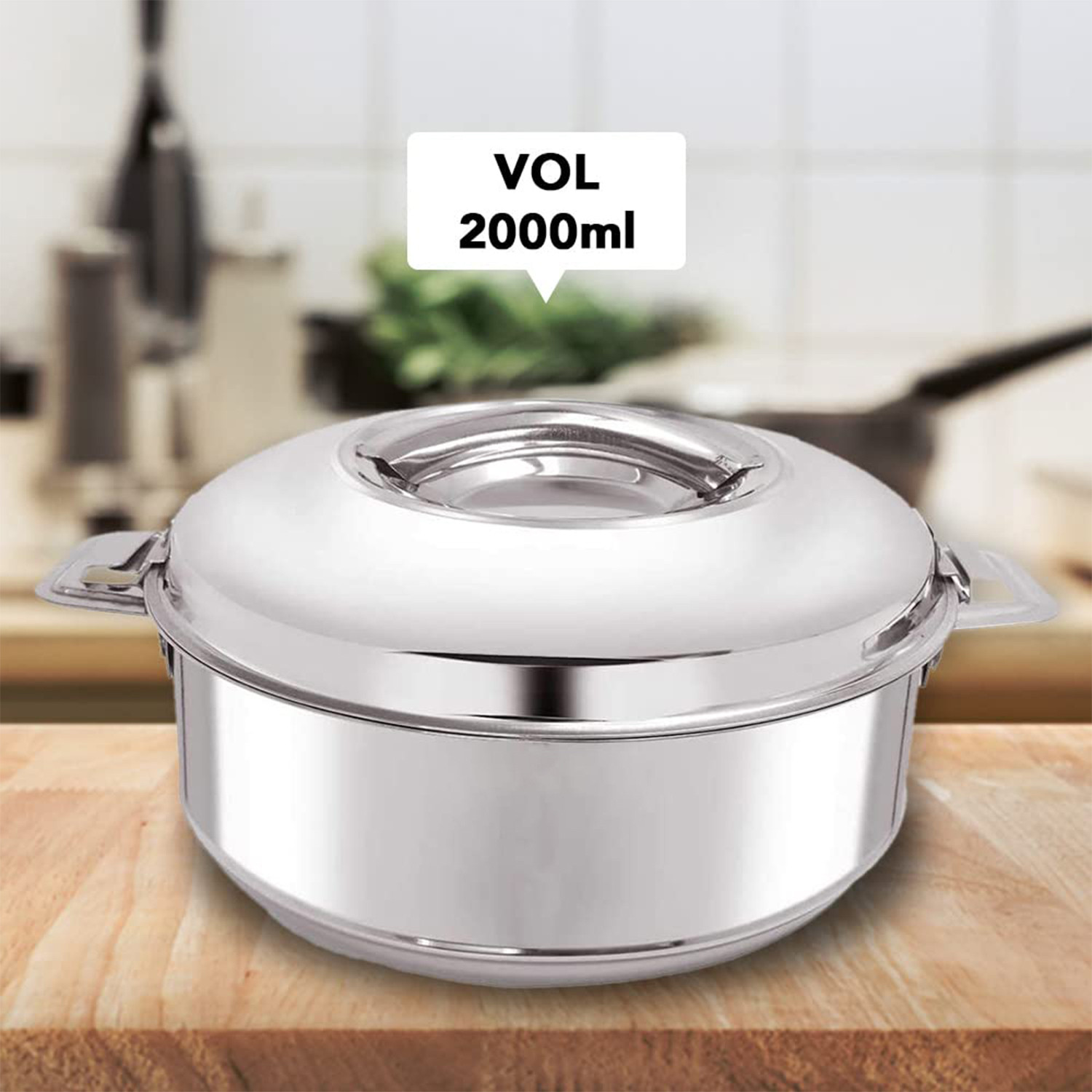 Image of KUBER INDUSTRIES Stainless Steel Casserole /Chapati Box|2000 ML, Pack of 5 Pack of 5 Serve Casserole