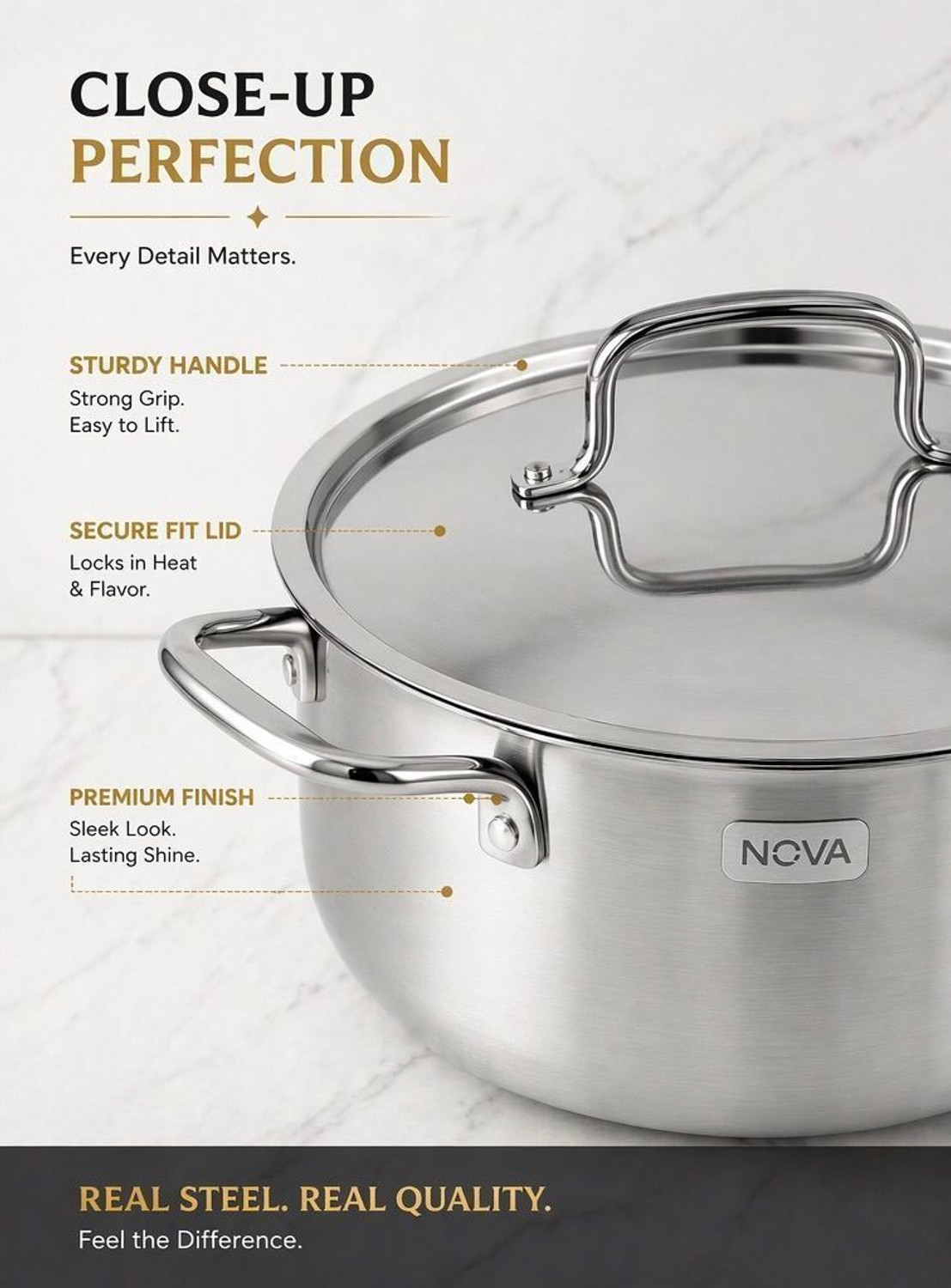 Image of NOVA NOVA TRIPLY STAINLESS STEEL CASSEROLE 24CM 5000ML Cook and Serve Casserole